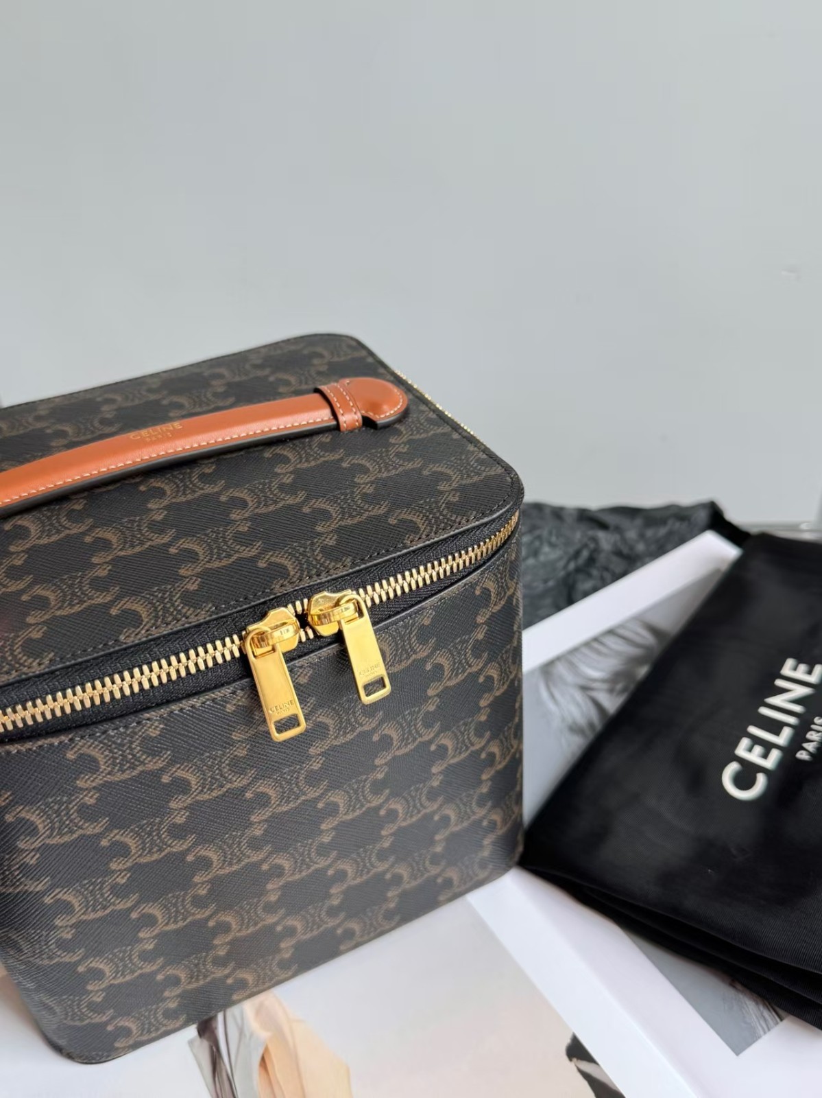 Celine Triomphe Monogram Vanity Handbag L18cm