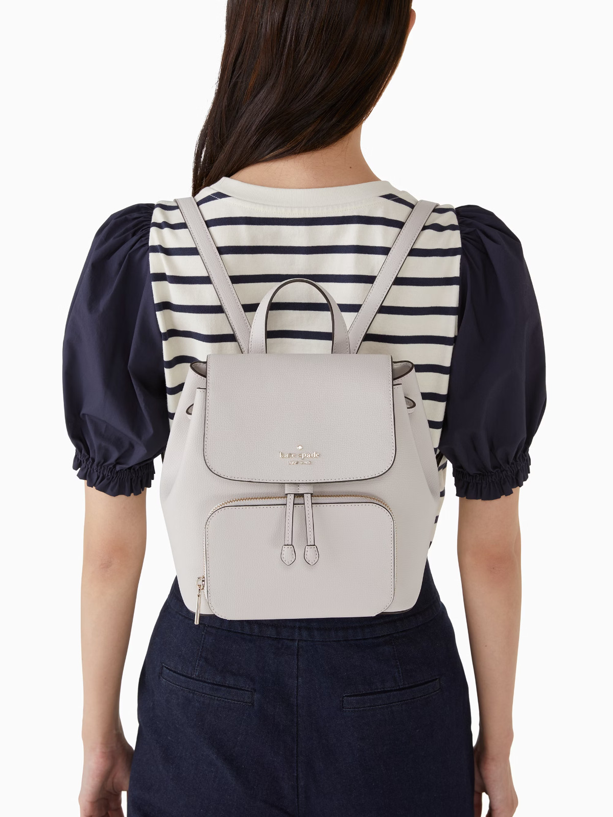 Kate Spade Kristi Medium Flap Backpack Cement Gray Leather Bag KA695 NWT $379