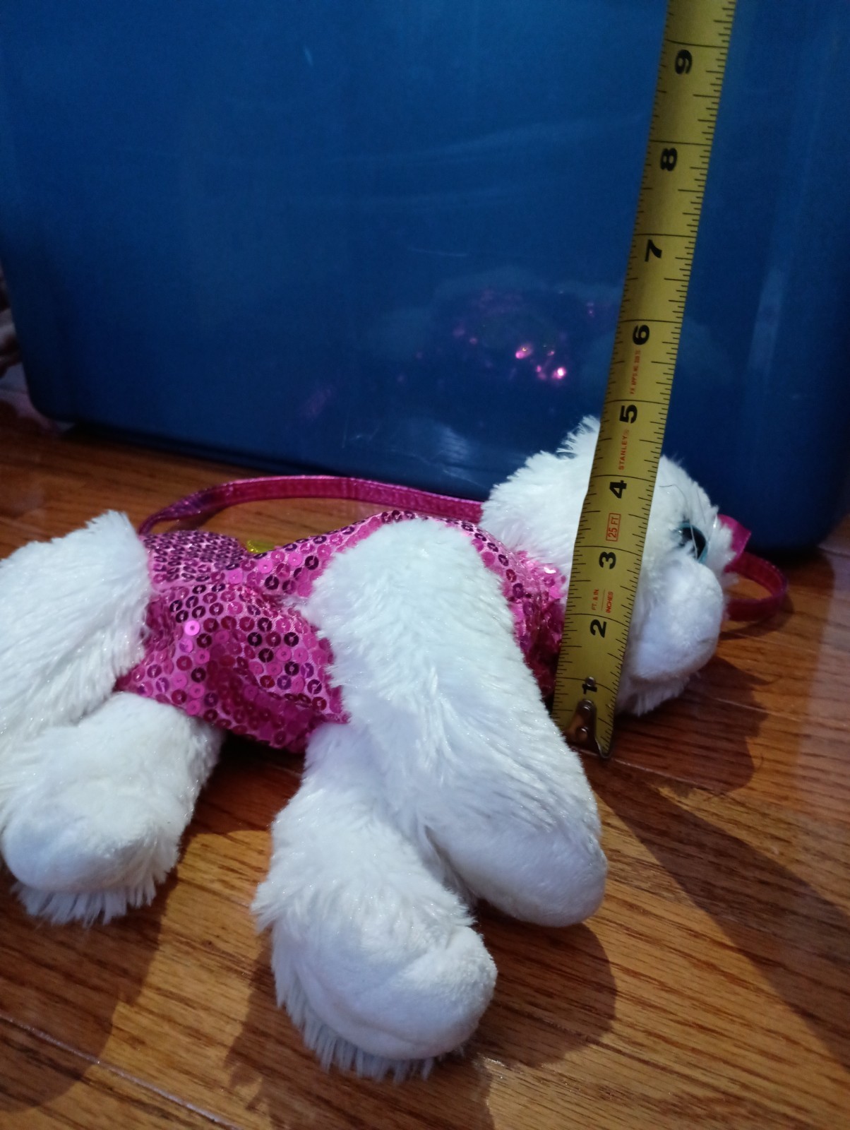Poohie & Co White Cat Purse With Blue Eyes Hot Pink With Sparkles