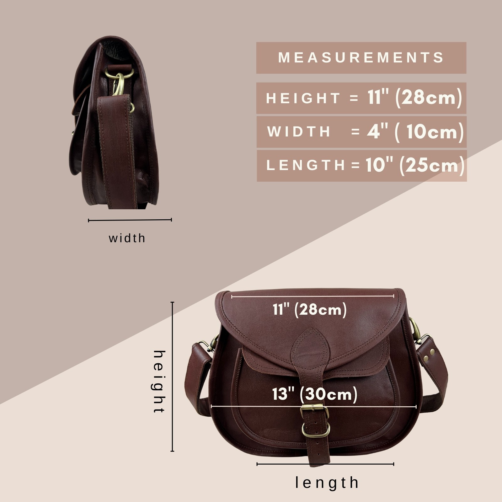 Brown Leather Crossbody Bag Shoulder Satchel Daily Messenger Purse Travel Work