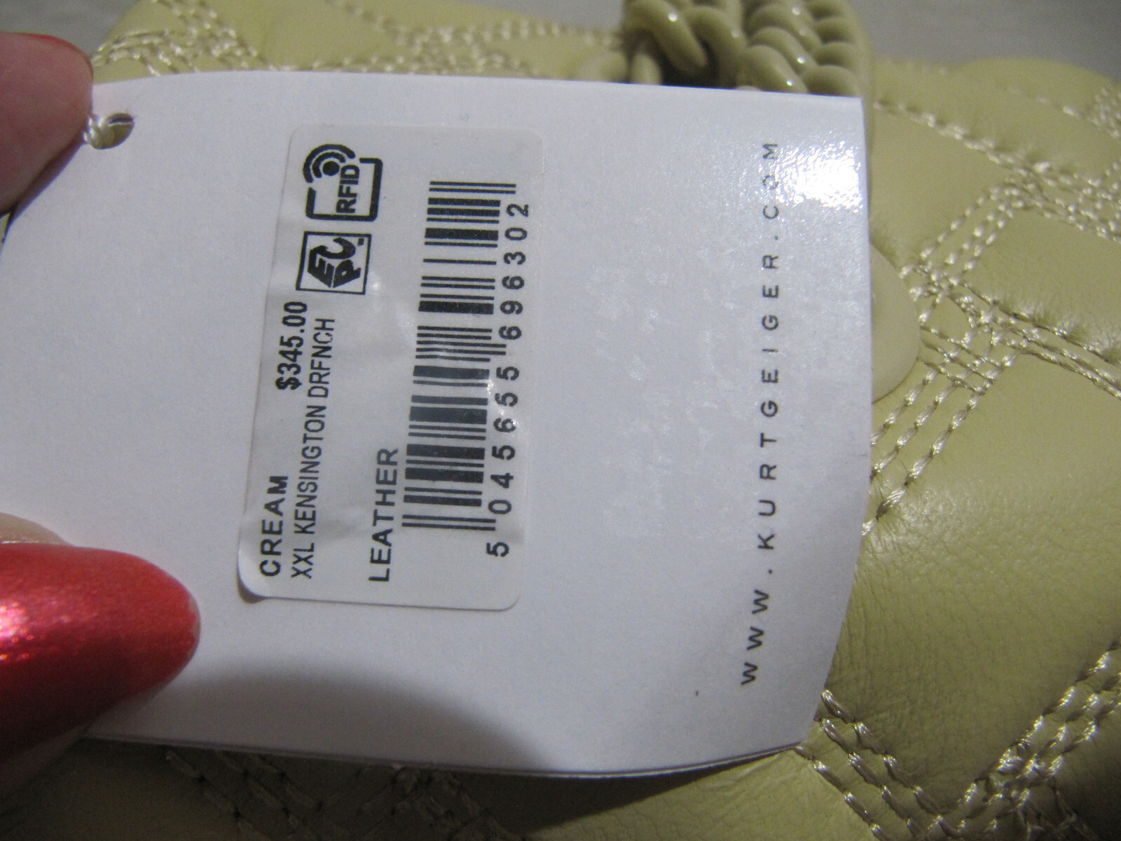 Kurt Geiger XX Large Kensington Drench Quilted Cream Leather Shoulder Bag NWT345