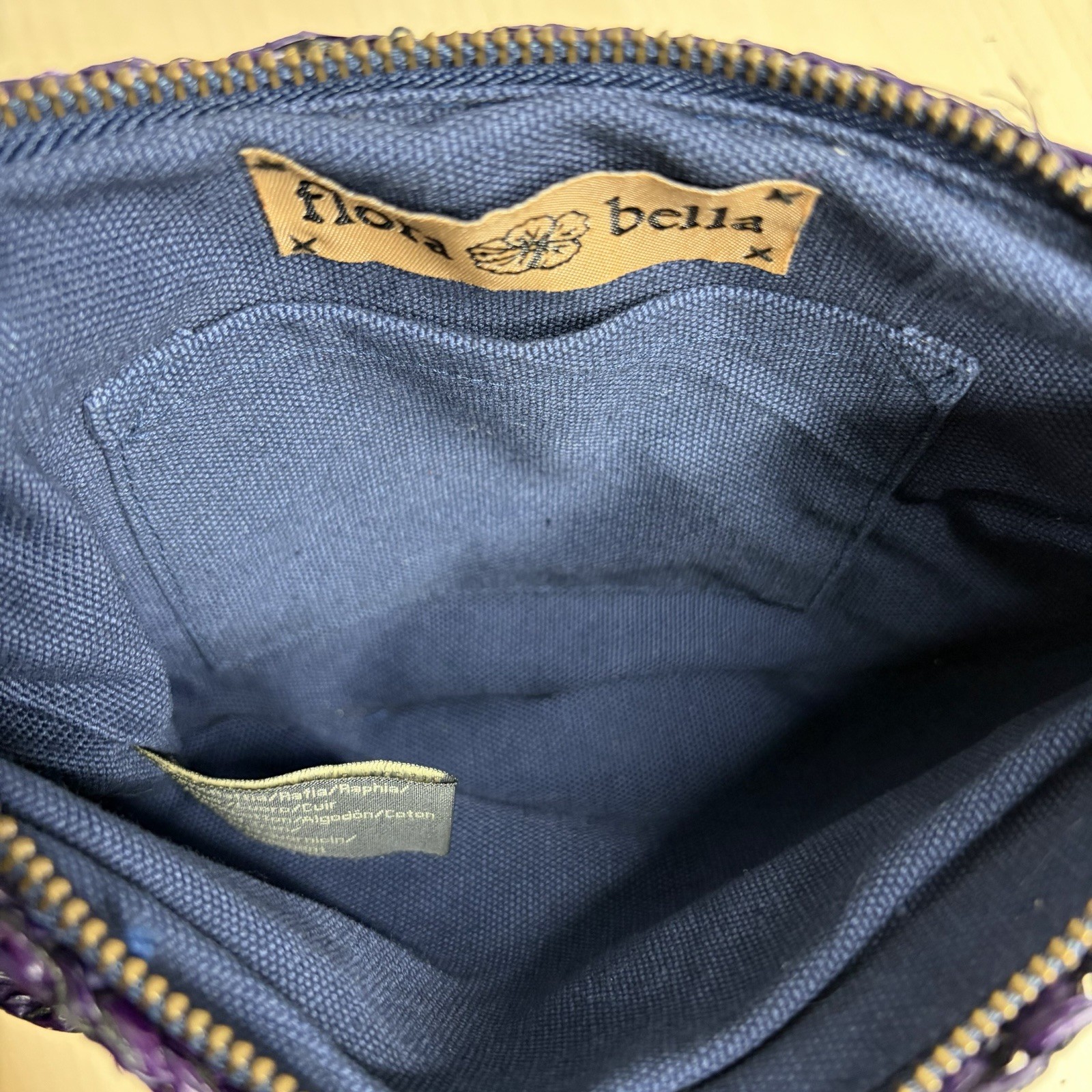 Flora Bella Raffia Clutch Bag Purple Half Circle Full Zip Tassel Travel Vacation