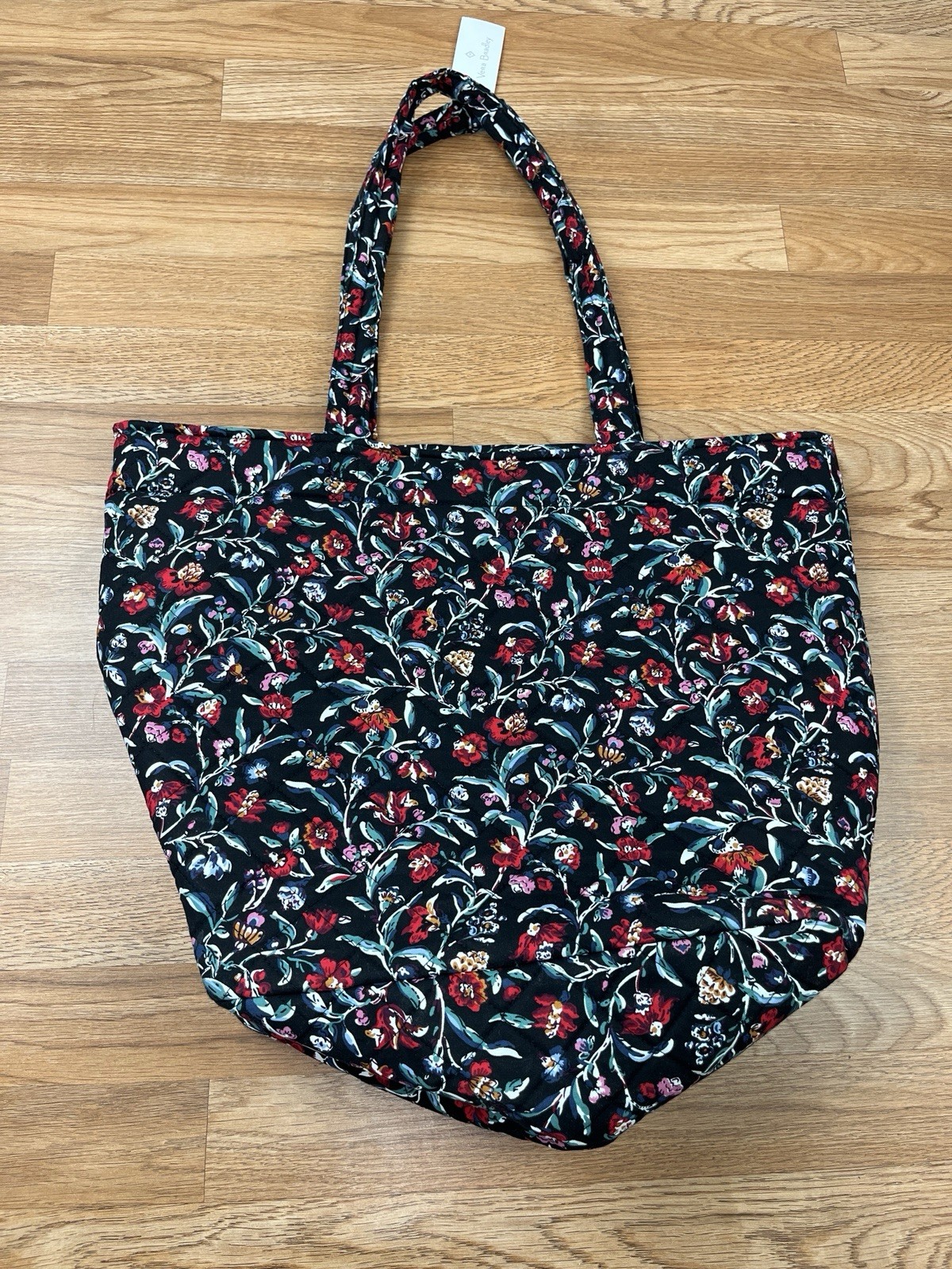 Vera Bradley Grand Tote Bag in Perennials Noir Large Black Floral Open Top NEW