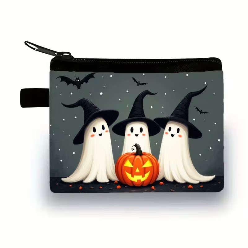 Halloween Goth Set of 3 Ghosts & Bats Makeup Bag Double-Sided 4.1″h” x 5.5″w