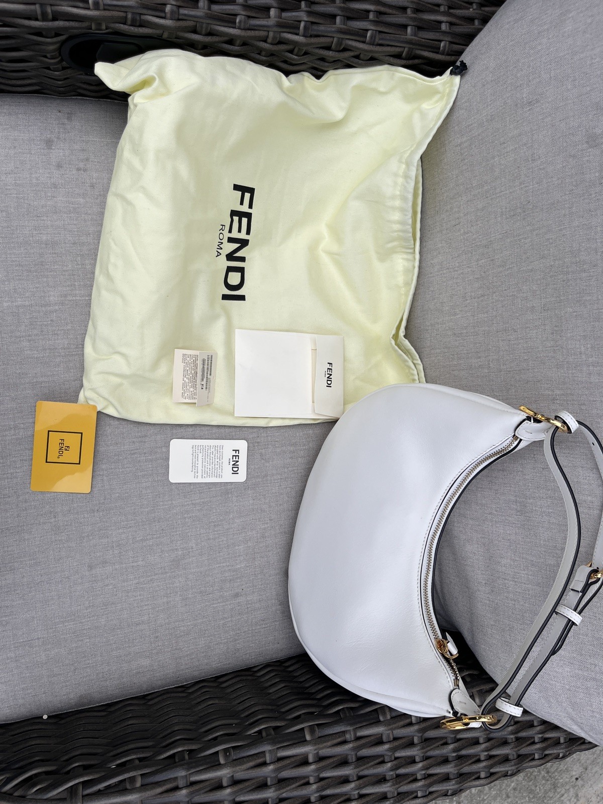 Fendi Fendigraphy White Shoulder Bag in Calf Leather Small Matte Neutral White