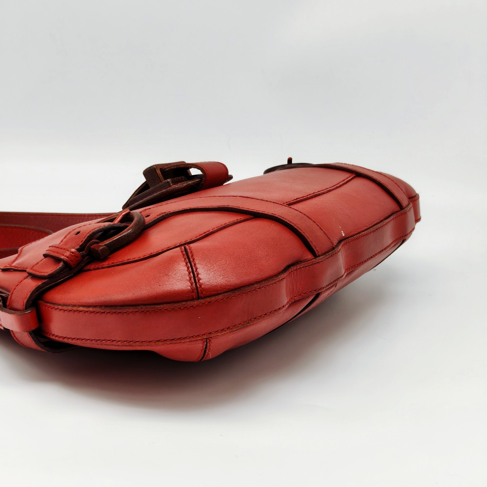 Salvatore Ferragamo Vintage Red Leather Shoulder Bag Wood Gancini Buckle