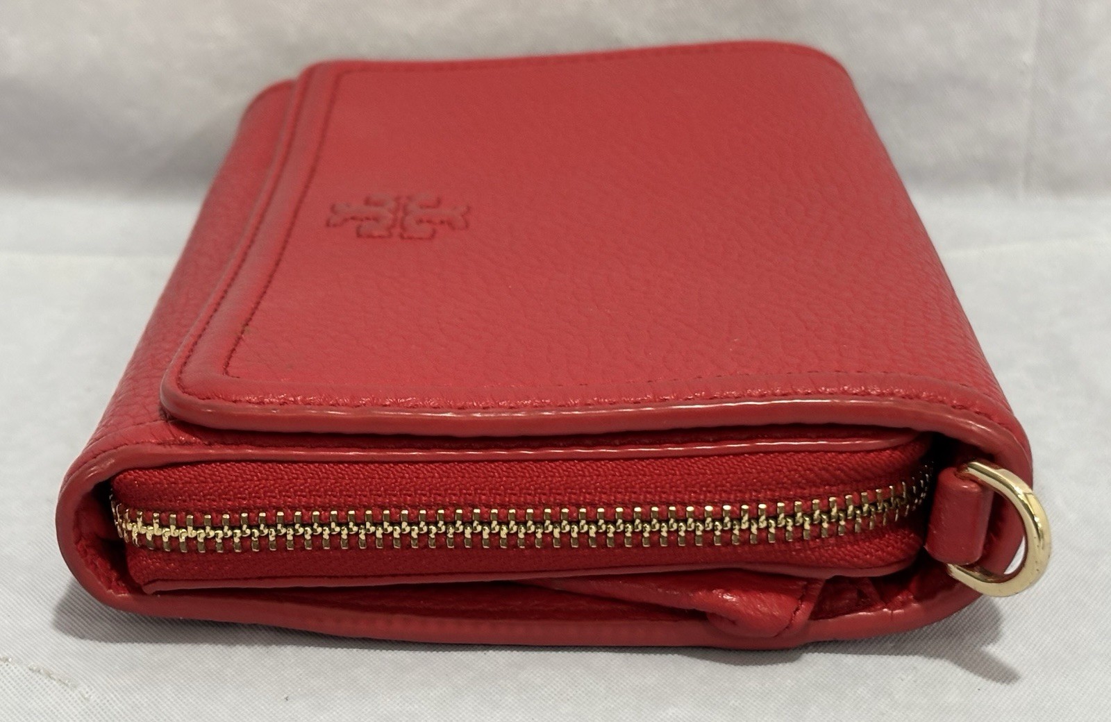 Tory Burch Thea Flat Wallet Crossbody Clutch Missing Strap Purse Deep Red