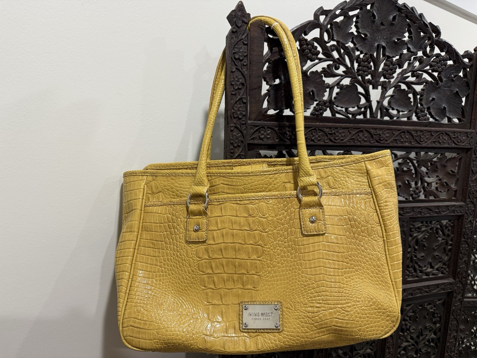 Nine West Alligator Embossed Tote Mustard Yellow