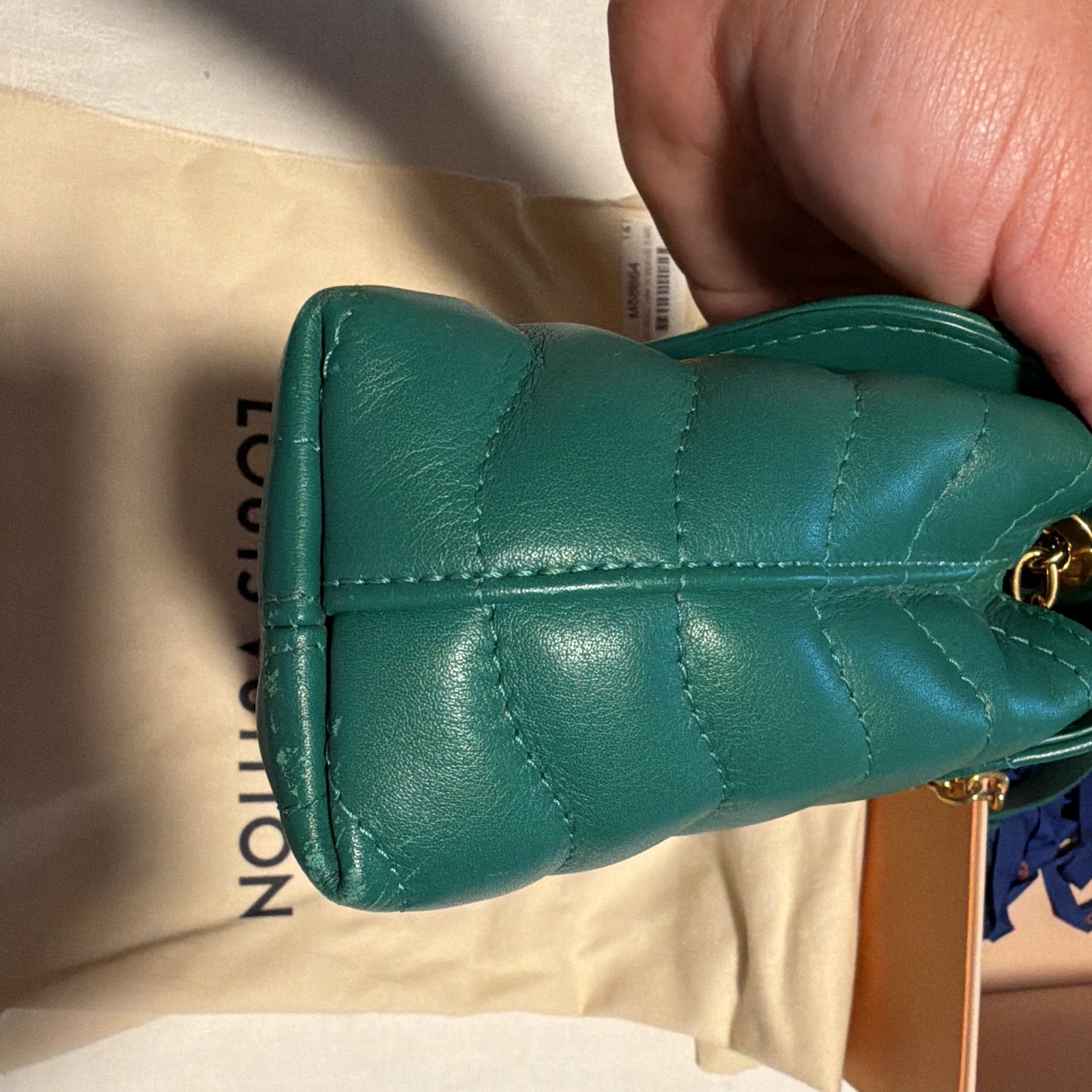 Louis Vuitton Green Quilted Shoulder Bag Gold Chain Strap Box Dust Bag Card