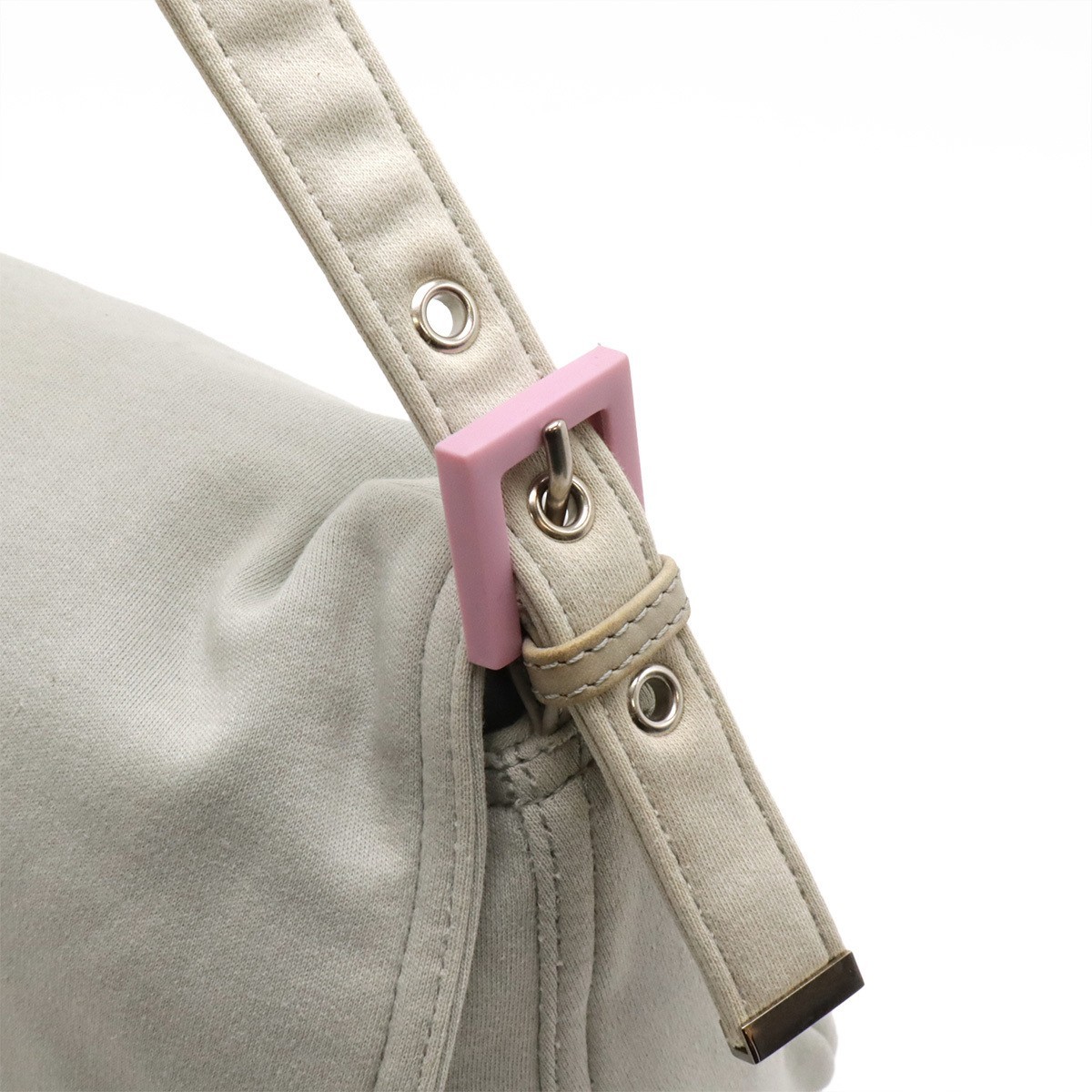 FENDI Mamma Baguette One Shoulder Bag Handbag Light Gray Pink Cotton Japan Auth