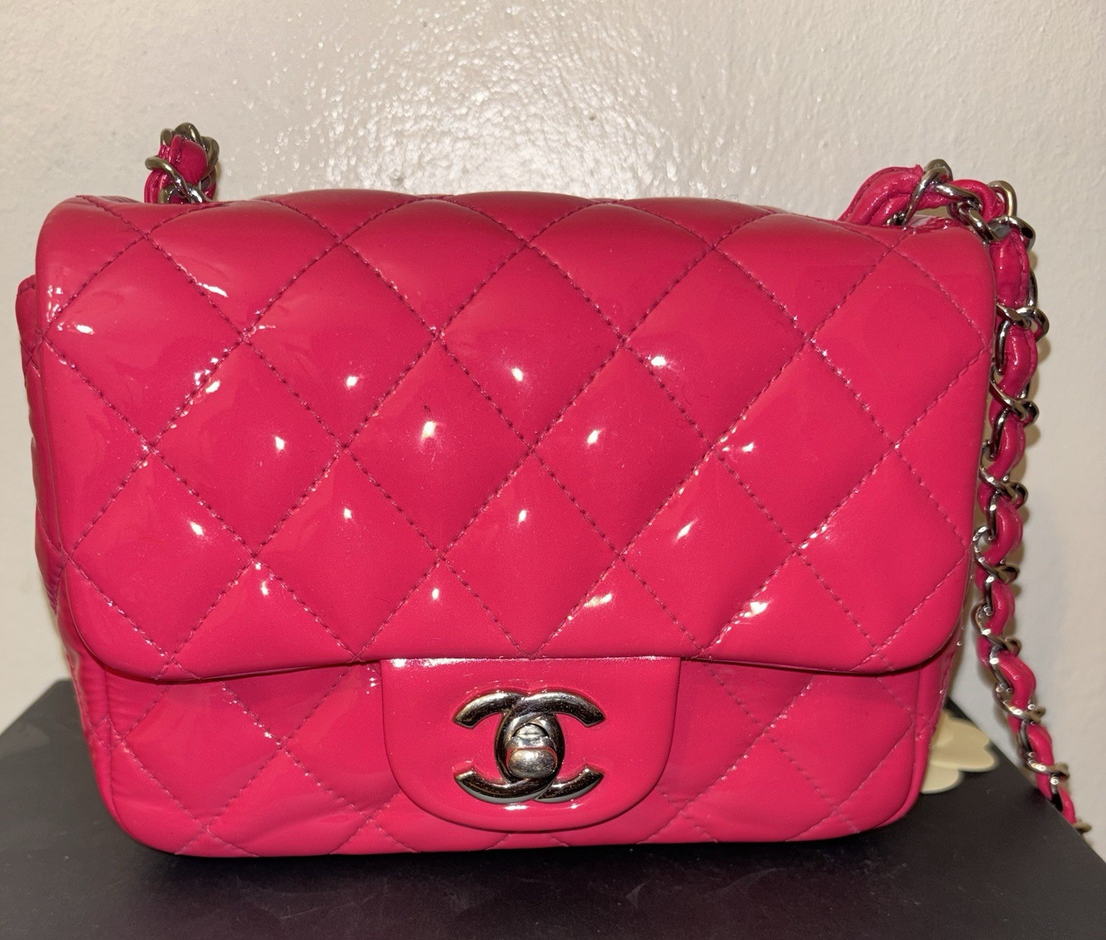 CHANEL Pink Quilted Mini Flap Shoulder Bag Turn Lock Silver Chain