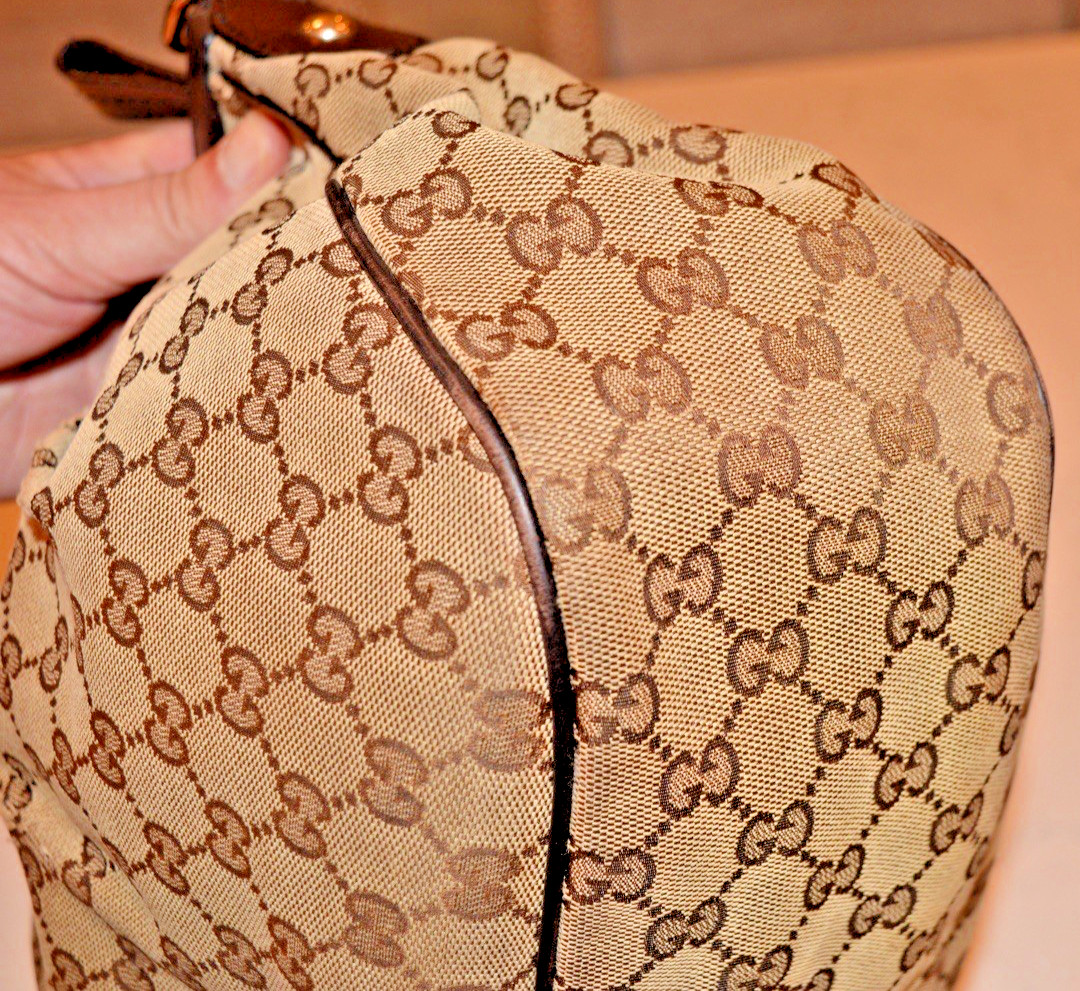 Authentic Gucci GG Canvas Sukey Hobo Bag Monogram Leather Trim Shoulder Bag