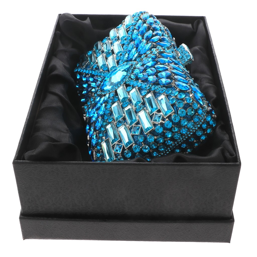 Silver Tone Alloy Metal High End Rhinestone Clutch Bag HB6278-AQA