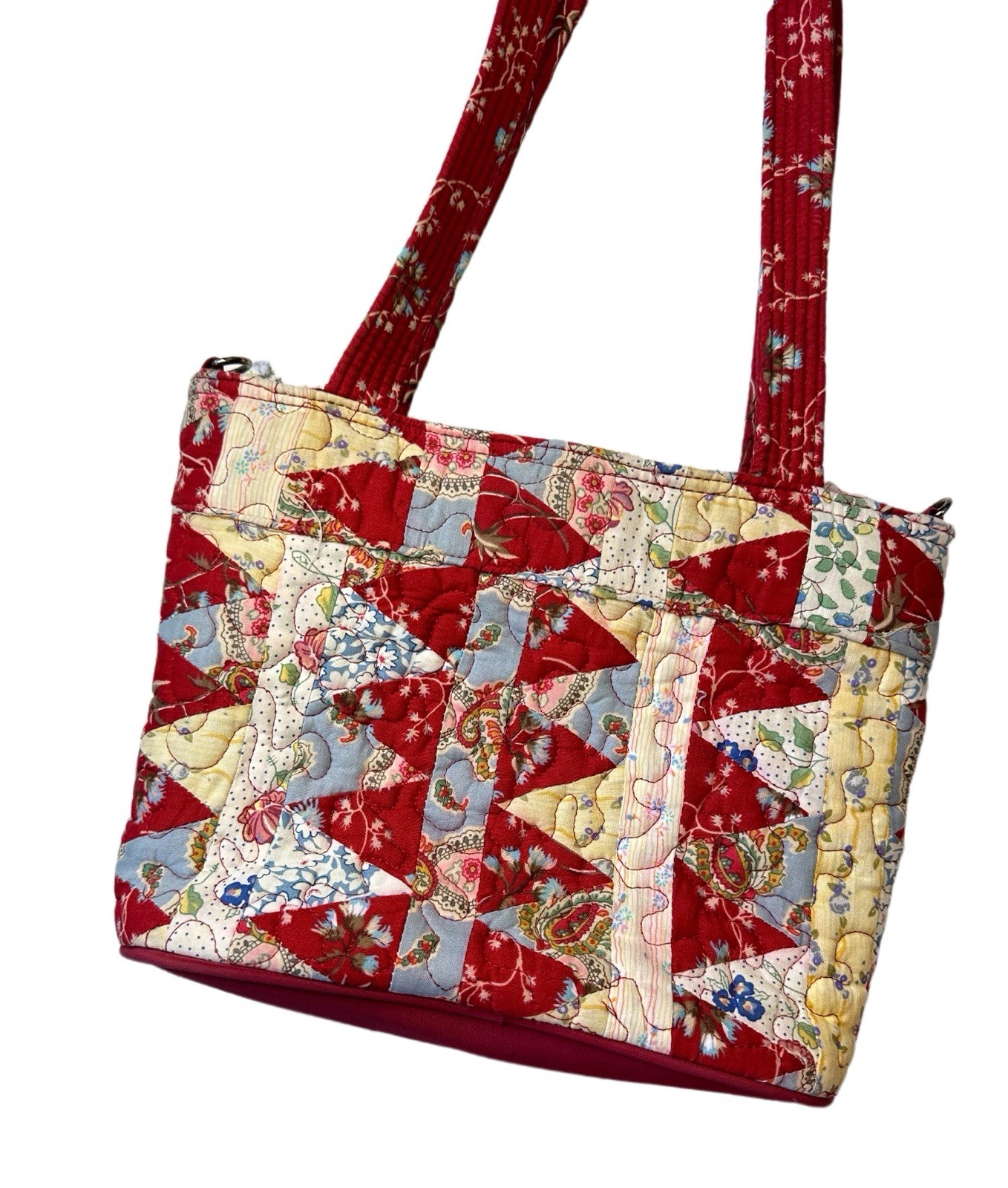 Donna Sharp Quilted Floral Patchwork Red Blue Yellow Pink Handbag/Purse Cottage