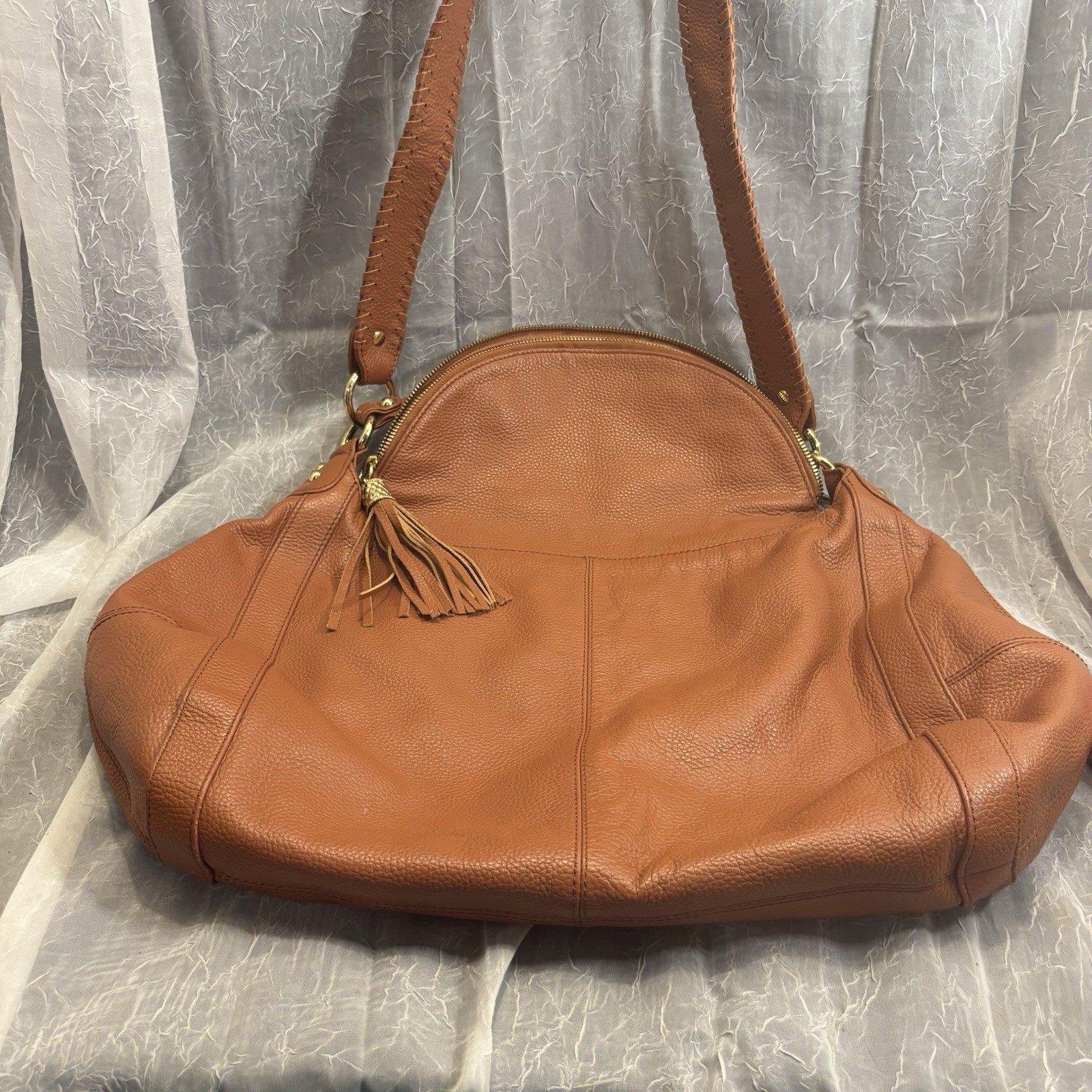 Vtg Designer ONNA EHRLlCH Rachel Brown Pebbled Leather Hobo Purse New W/ Tags