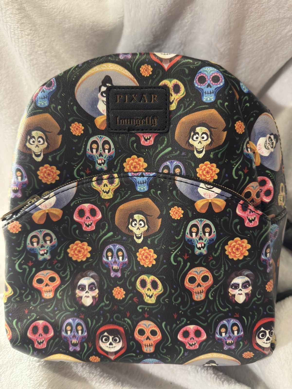Loungefly Disney Pixar Black Mini Backpack Coco Skulls *See Notes