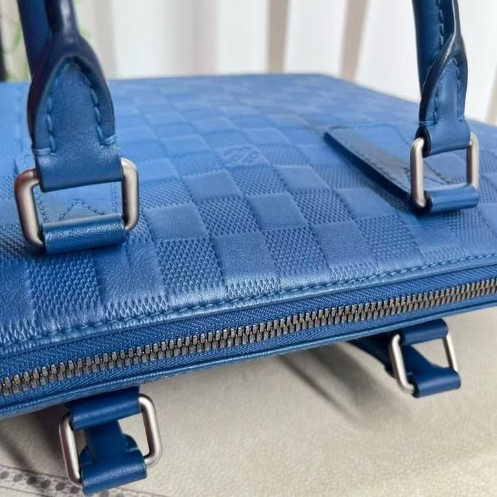 Louis Vuitton Overnight Damier Infini Blue Leather Briefcase 2Way 100% Auth