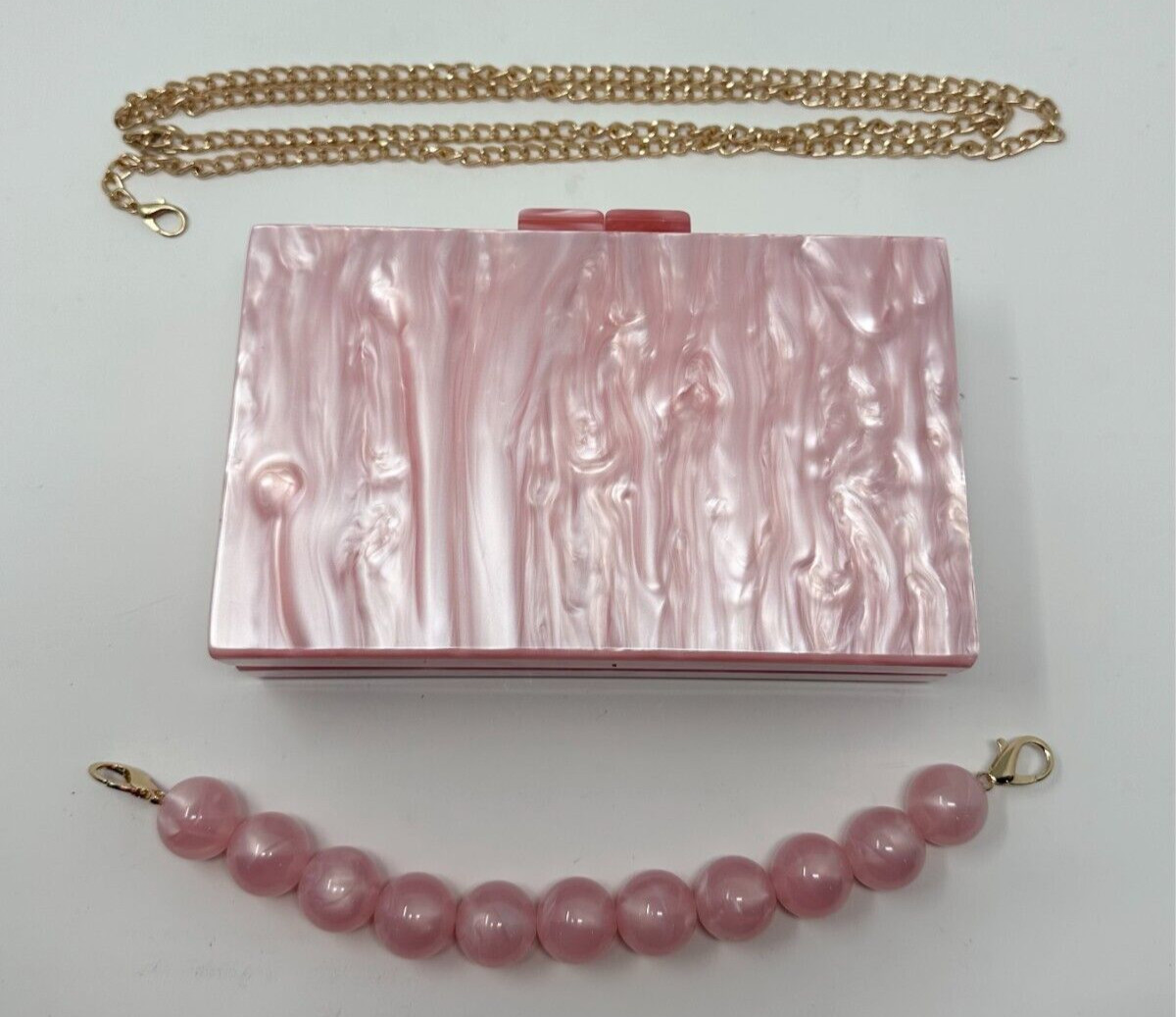 NEW Acrylic Clutch Bag Pink Purse Perspex Bag Handbags for Women w/ Straps
