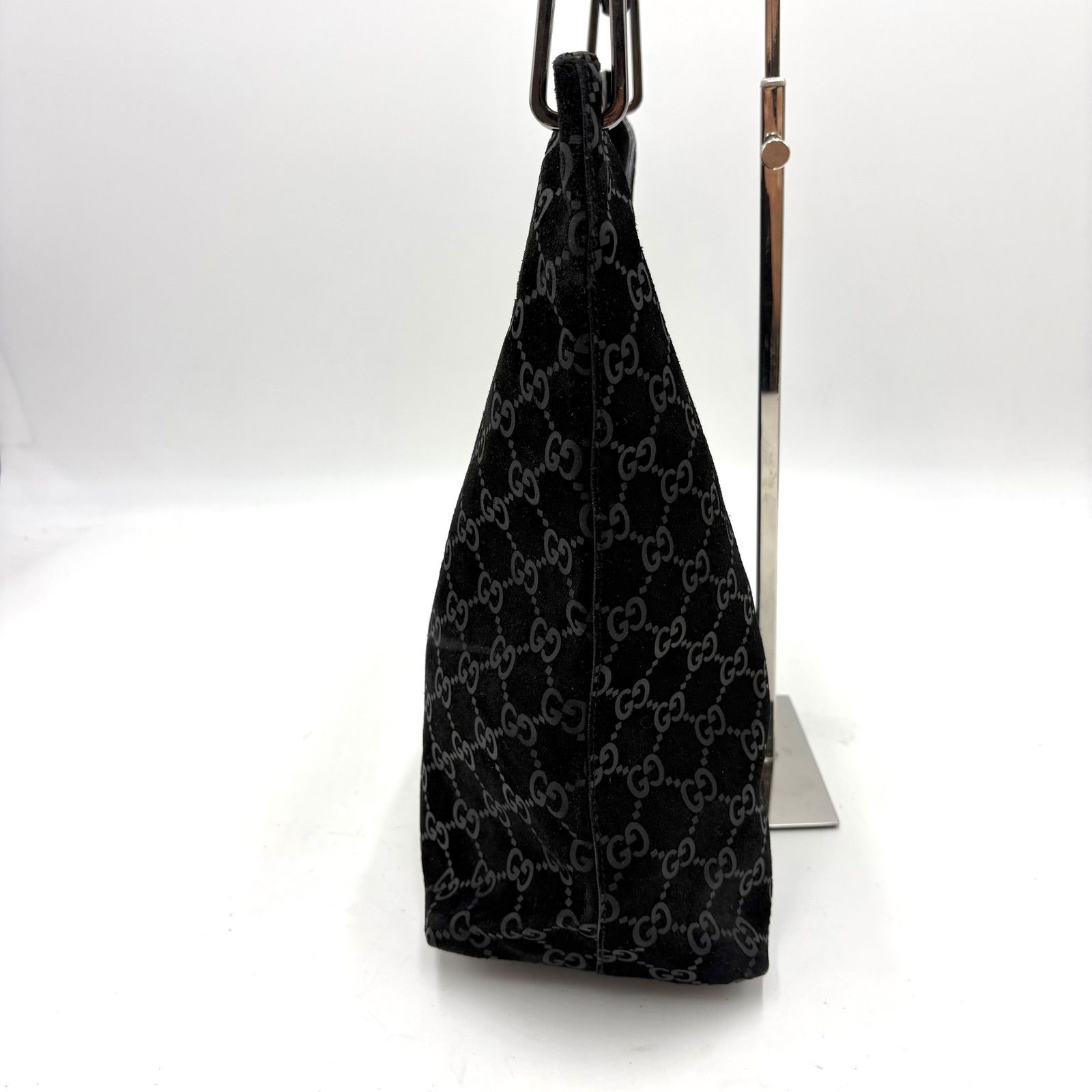GUCCI Tom Ford Era Bamboo Suede Leather Shoulder Bag Black GG Logo Authentic