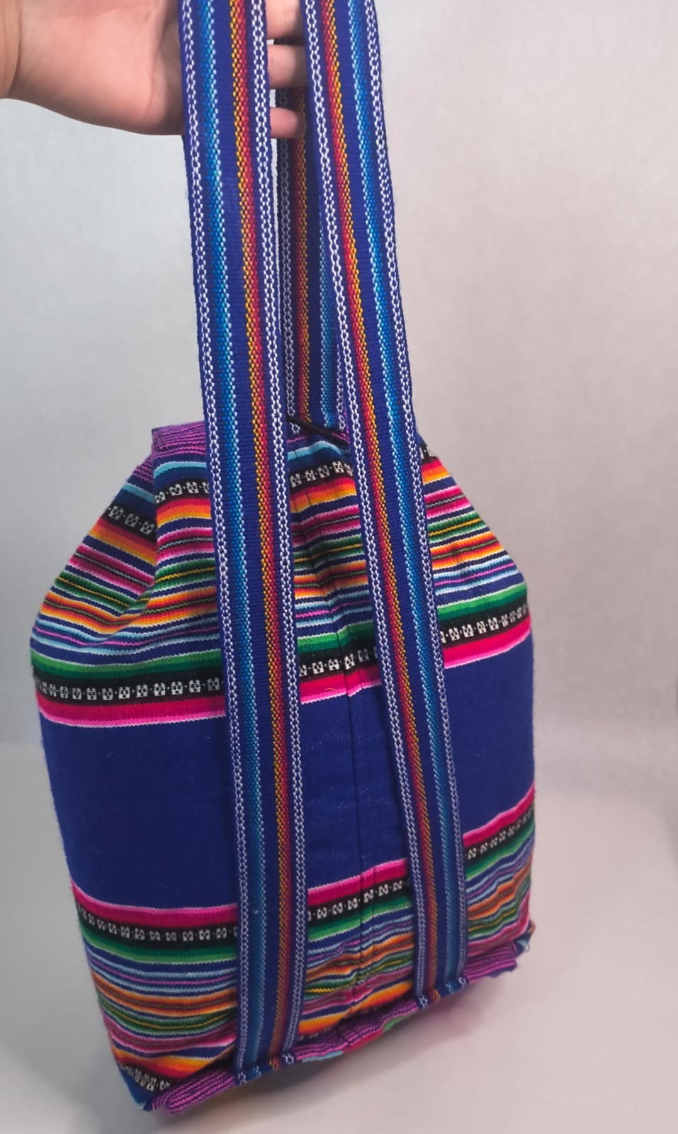 Boho Artisan Striped Woven Fabric Backpack Multicolor Canvas Daypack Travel 18in