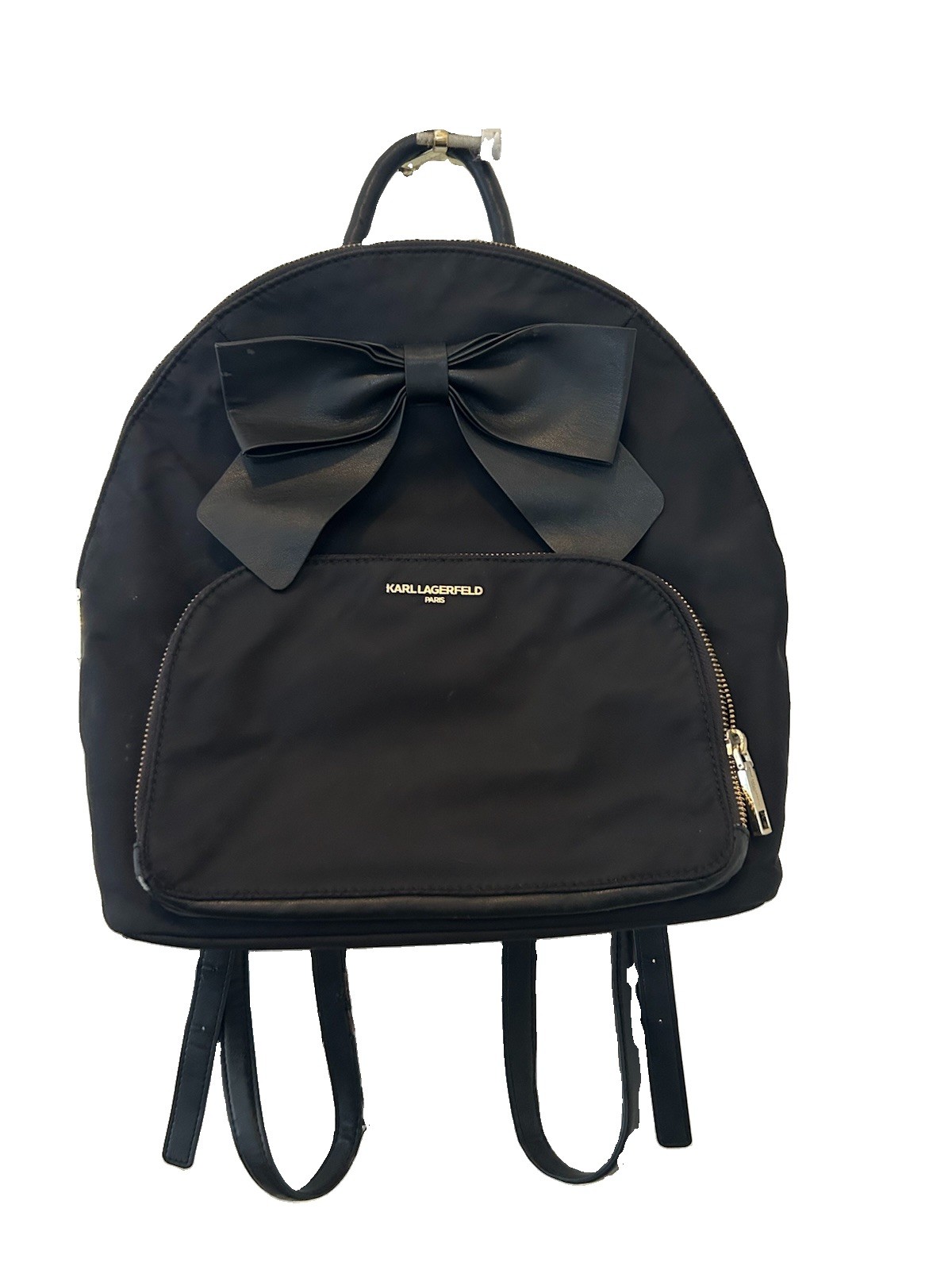 KARL LAGERFELD PARIS Kris Bow Backpack Black Nylon Faux Leather Trim
