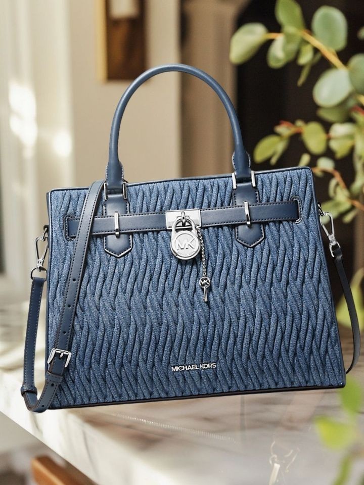 Michael Kors Hamilton Women Medium Matelassé Crossbody Satchel Handbag Denim