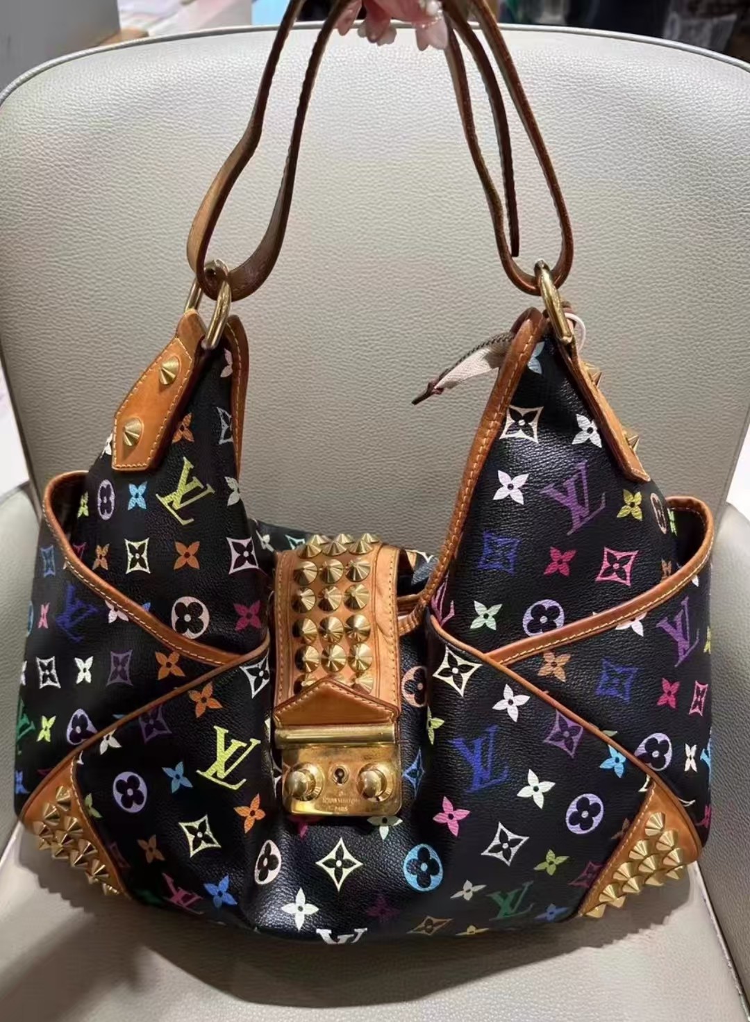 LV x Takashi Murakami Chrissie Monogram Multicolore Black Bag Authentic