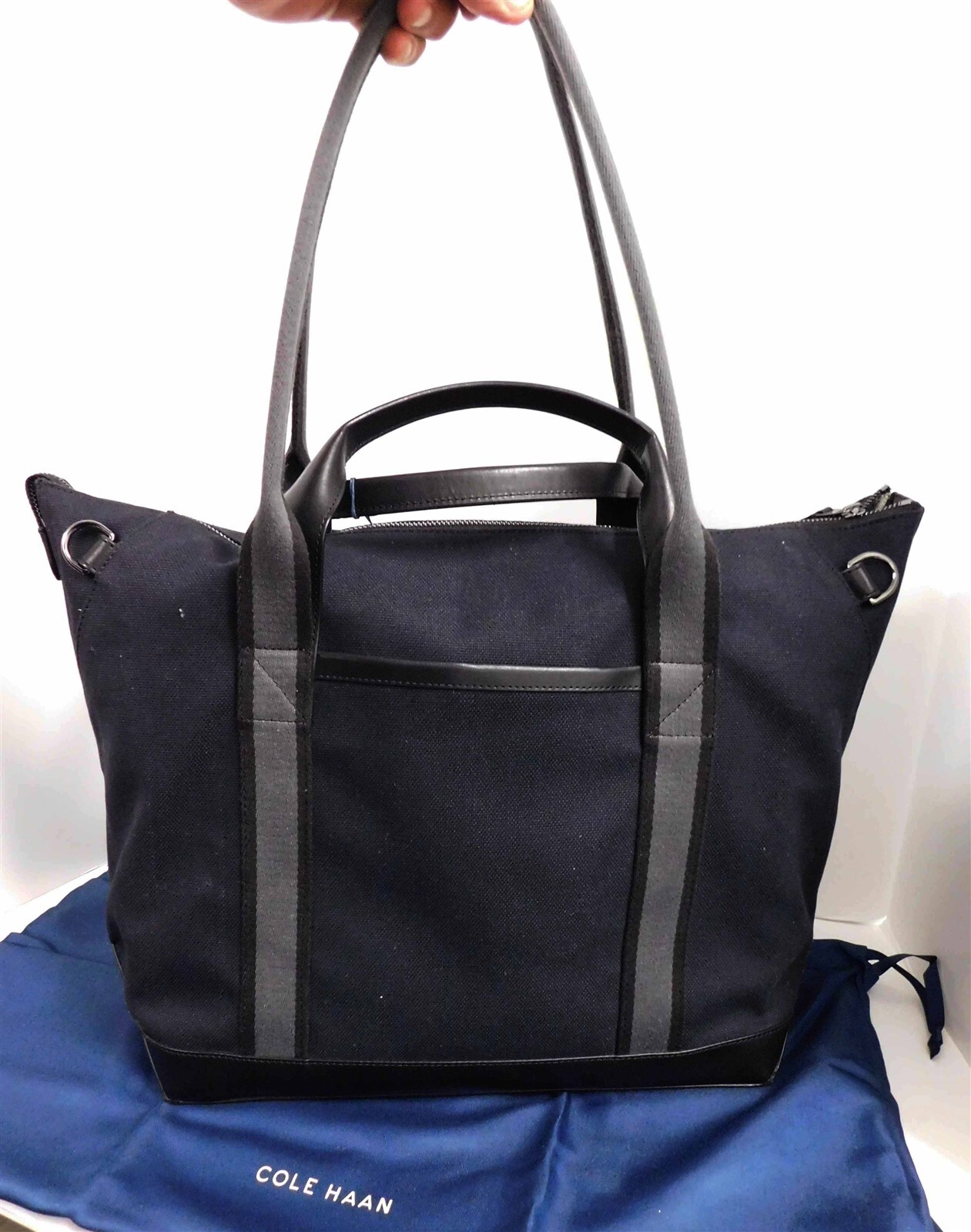 New Cole Haan Black Canvas Leather Total Tote Grand Series Carry-All Weekend Bag