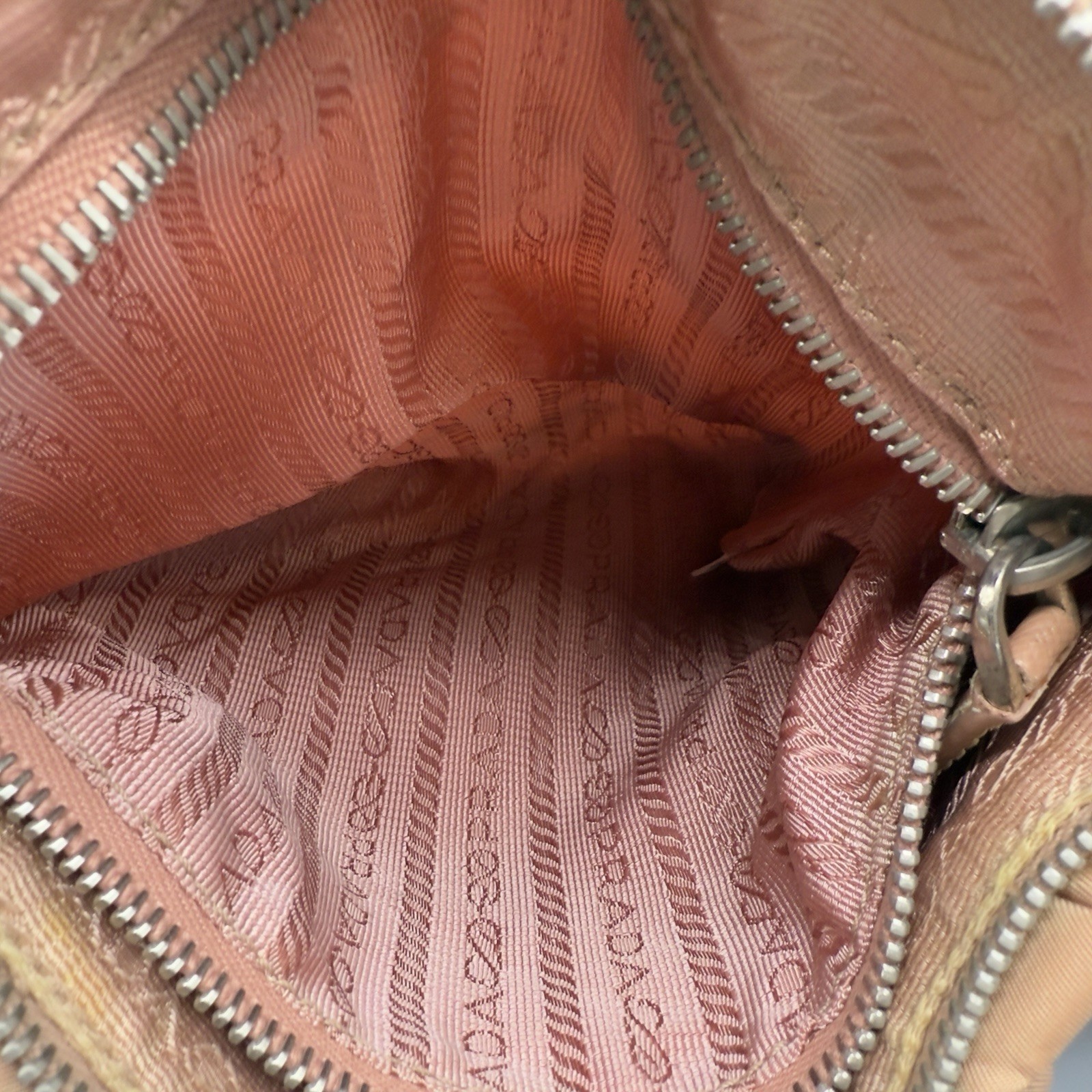 Prada Tessuto Pink Beige Floral Motif Nylon Shoulder Bag Made in Italy