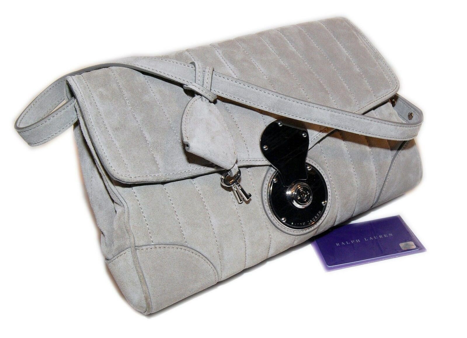 $1495 Ralph Lauren Purple Label Quilted Suede Leather Clutch Purse Italy Gray