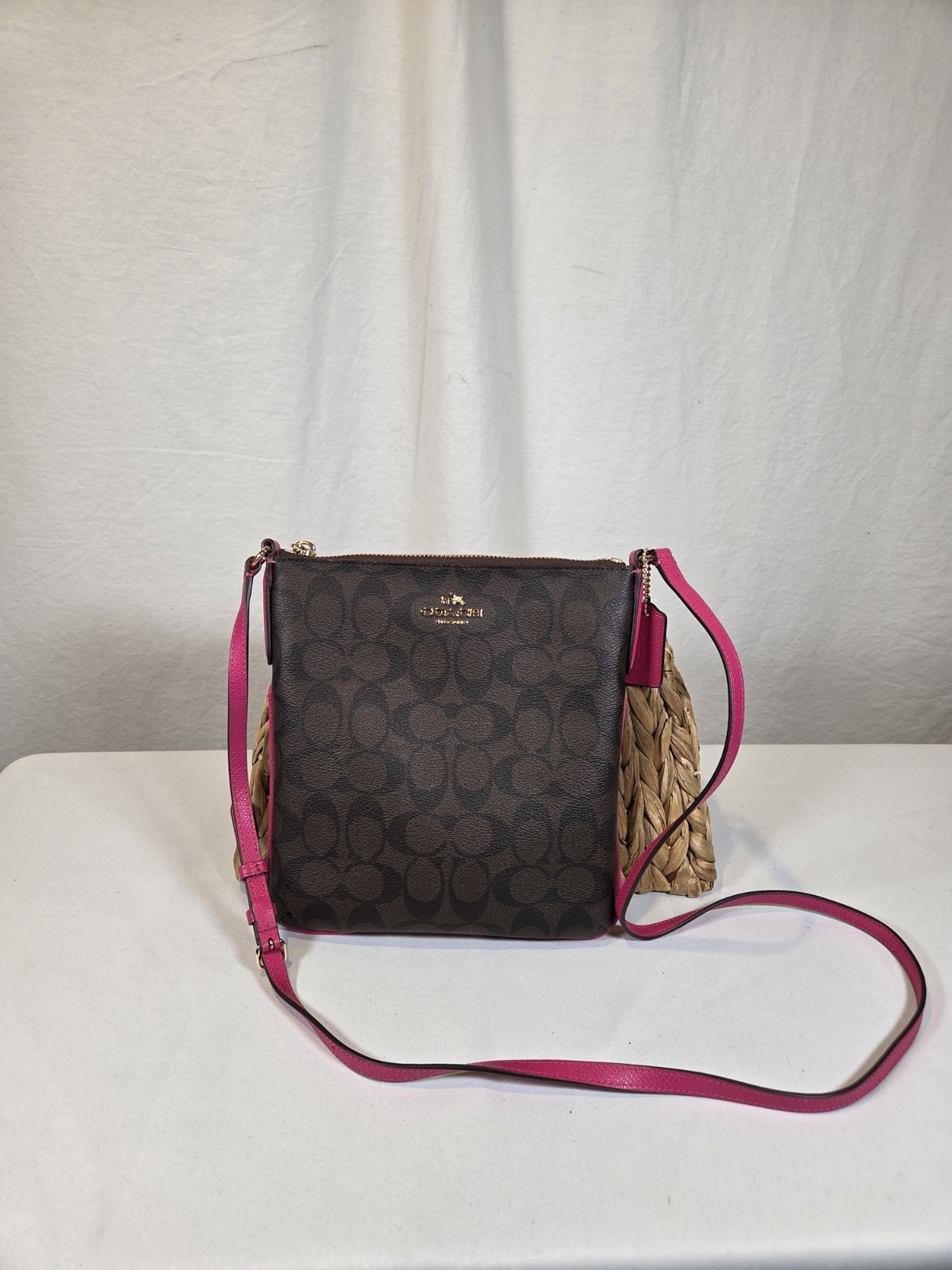 Coach Signature Crossbody Bag F35940 Brown & Pink Ruby