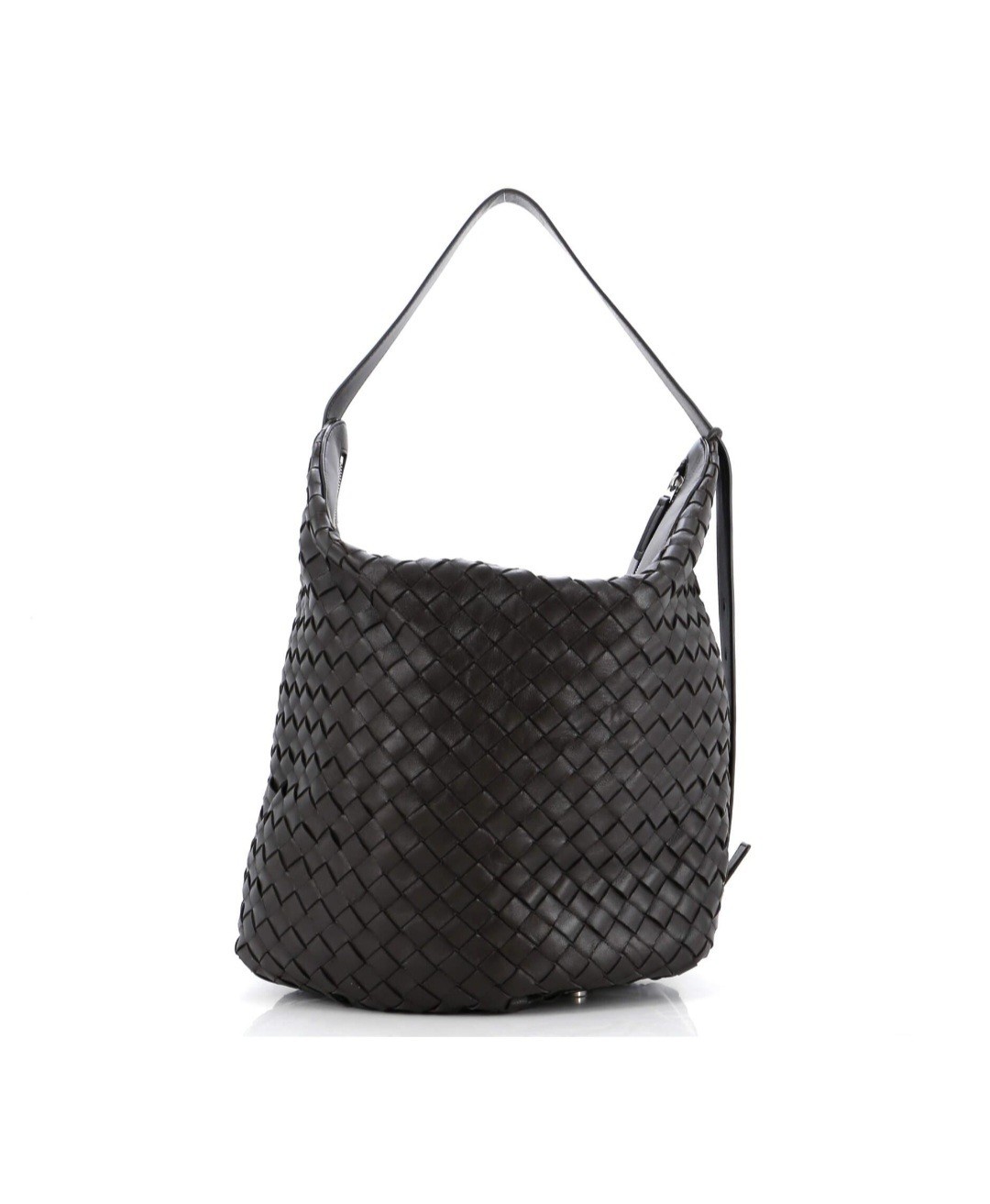 Bottega Veneta Intrecciato Black Shoulder Bag Zip Closure Silver Hardware