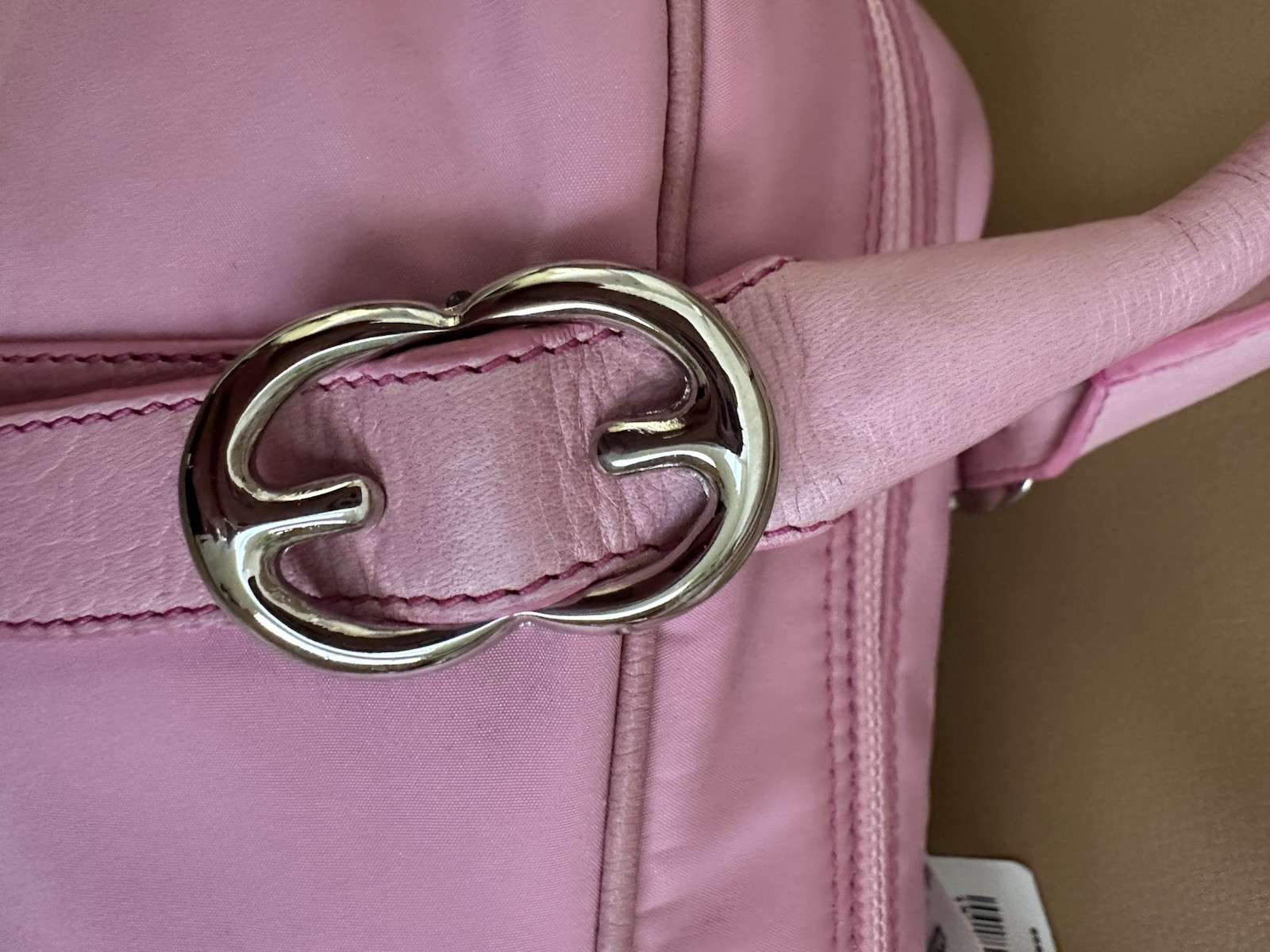 NWT Auth ESCADA Pink Nylon TESSUTO Leather Handles Shoulder Bag Silver Charm