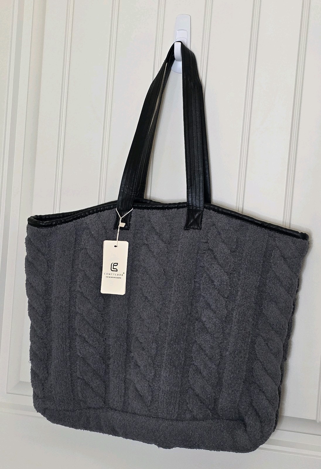 ComfyLuxe Solid Color Braided Cable Knit Tote Bag NWT Gray
