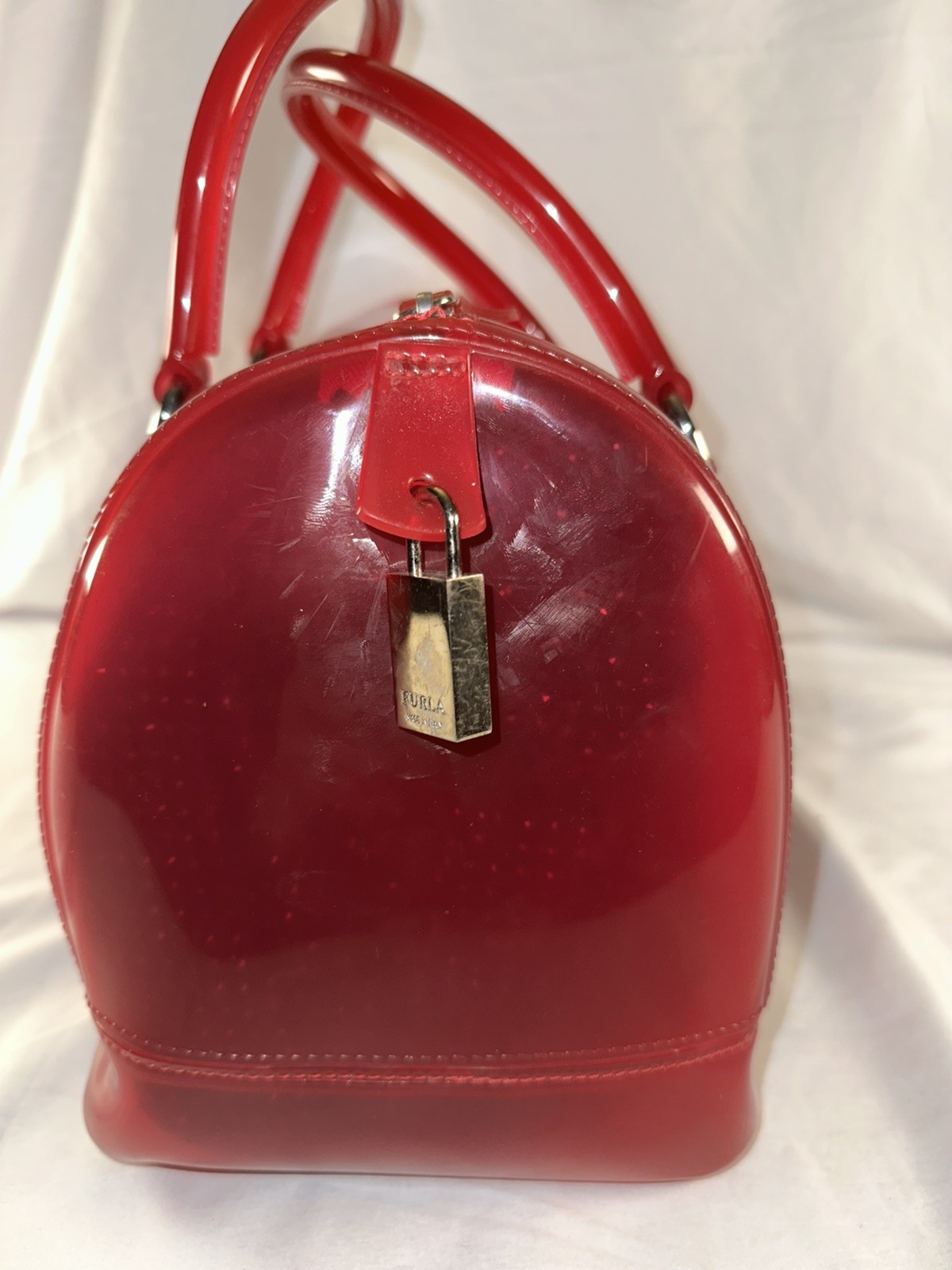 BROKEN Furla Candy Bag Transparent PVC Rubber Satchel Handbag Purse. SEE PICS