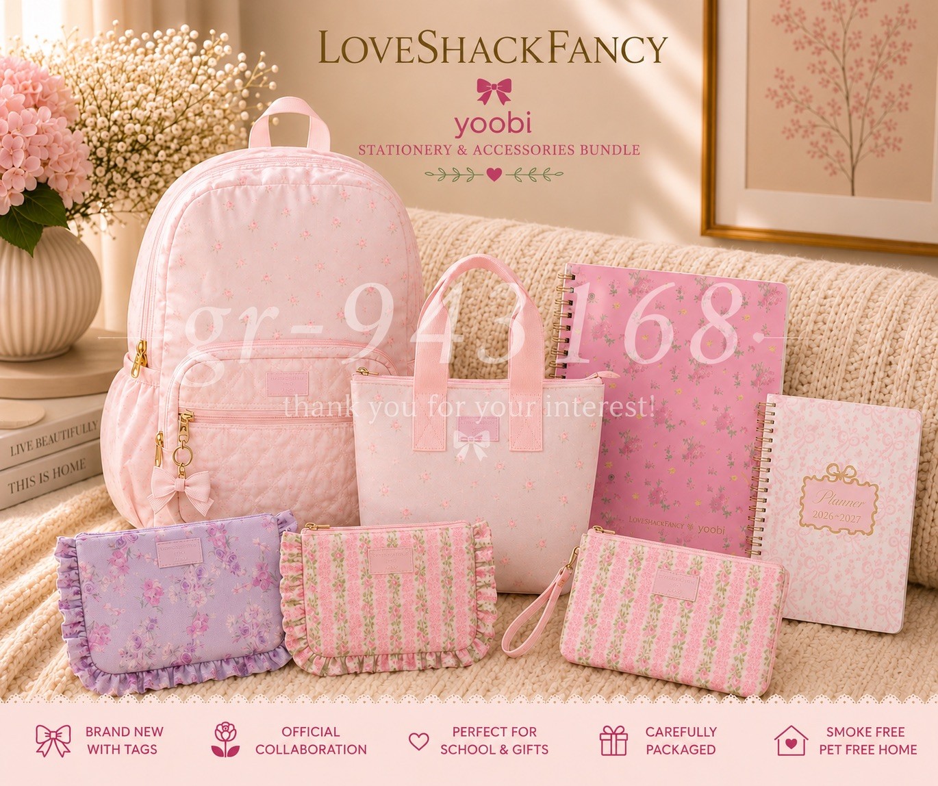 🎀 LoveShackFancy x Yoobi Target 7 Pc Stationery Bundle Backpack Tote Planner🎀