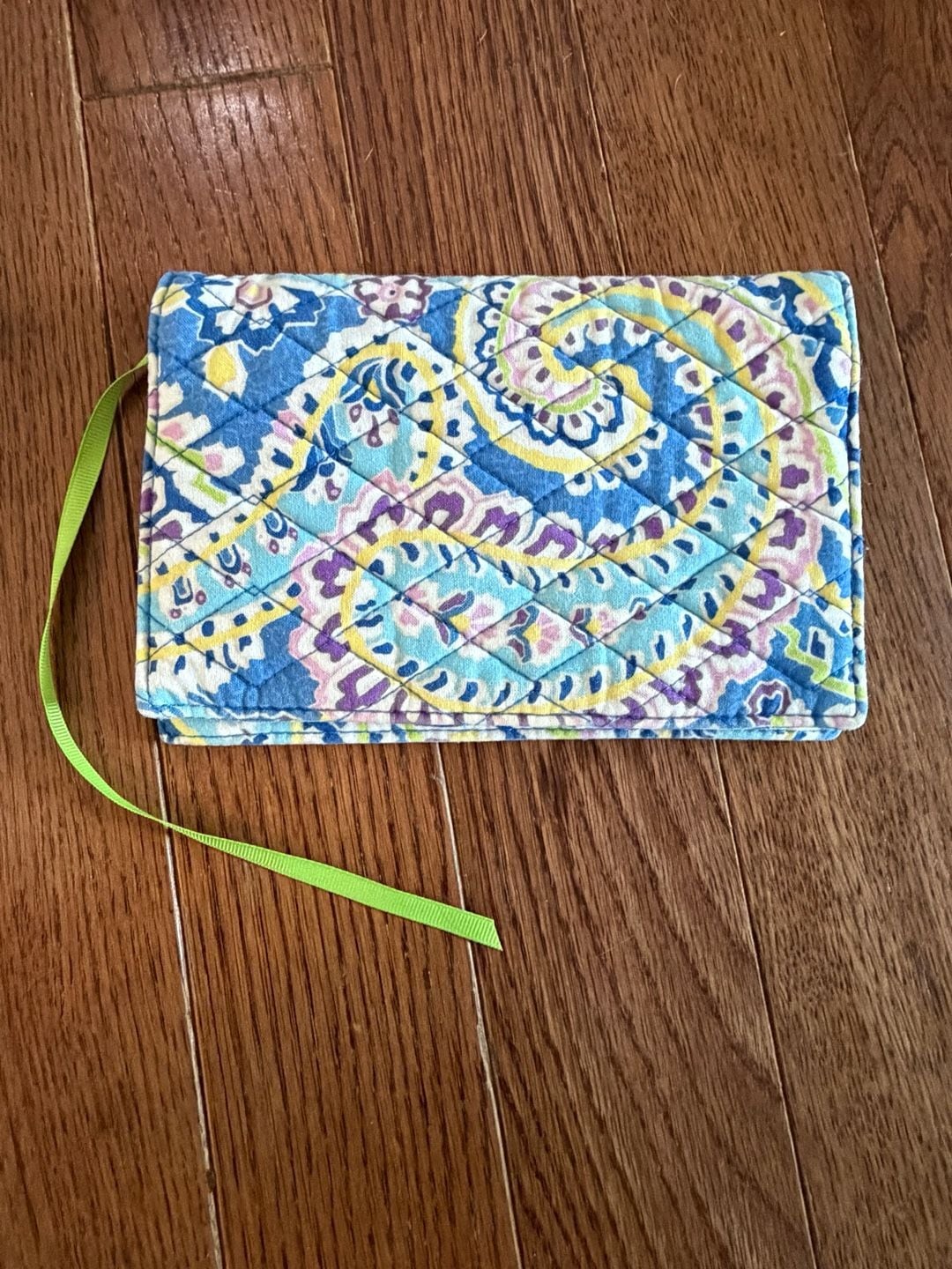 Vera Bradley Capri Blue Paisley Quilted Fabric Book Cover with Ribbon Bookmark