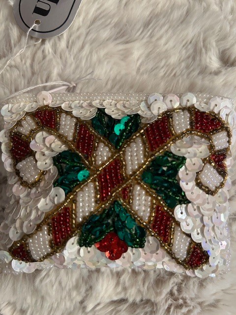 Uptown Ltd Christmas beaded sequined change purse ~ New