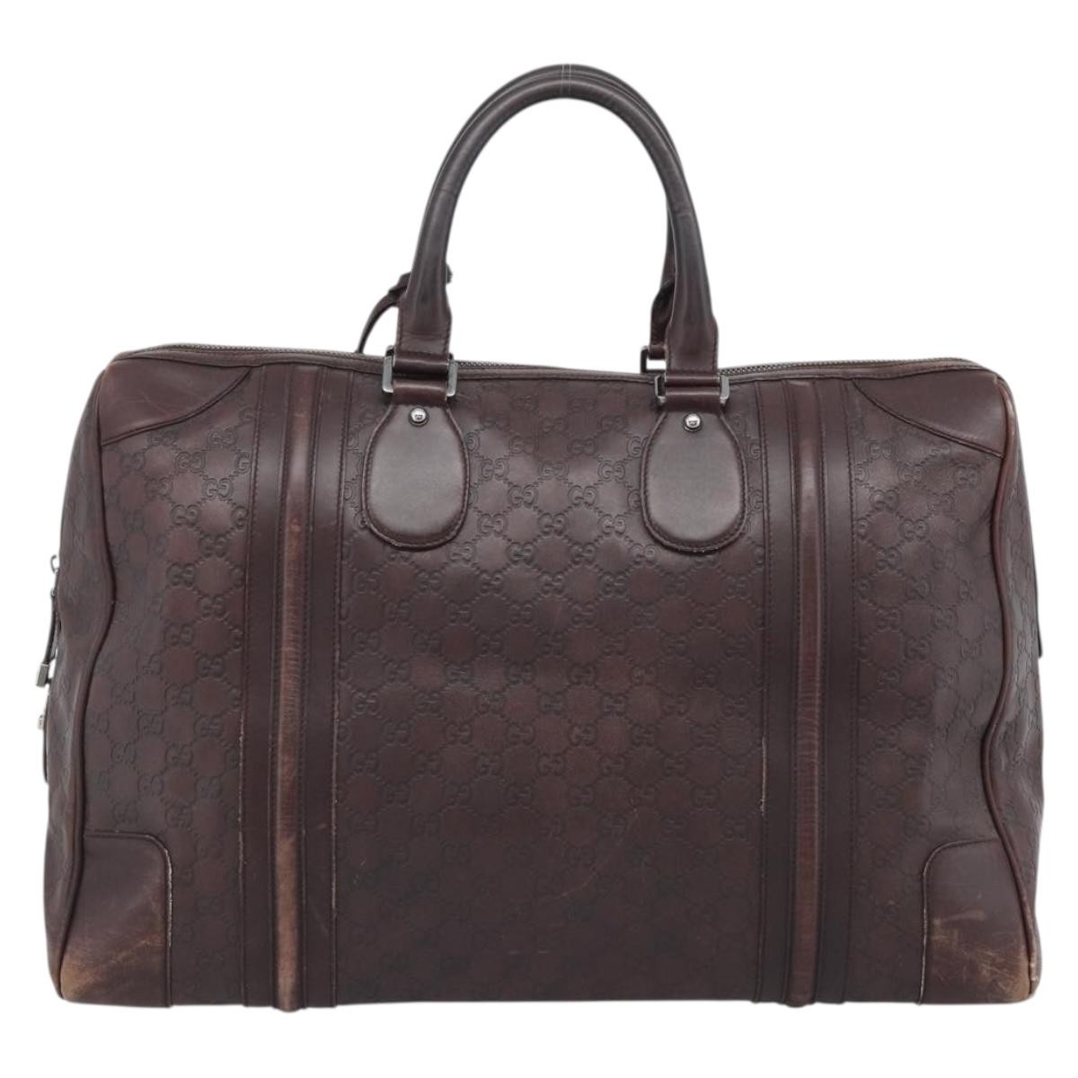 GUCCI Guccissima GG Canvas Boston Bag Leather Bordeaux Silver 146204 Auth 190589