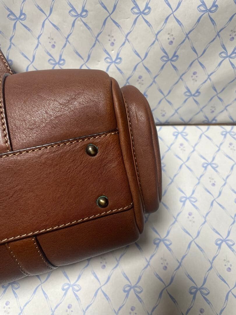 Tsuchiya Kaban Leather Mini Boston Bag Brown Stitch Side Pockets JAPAN Made