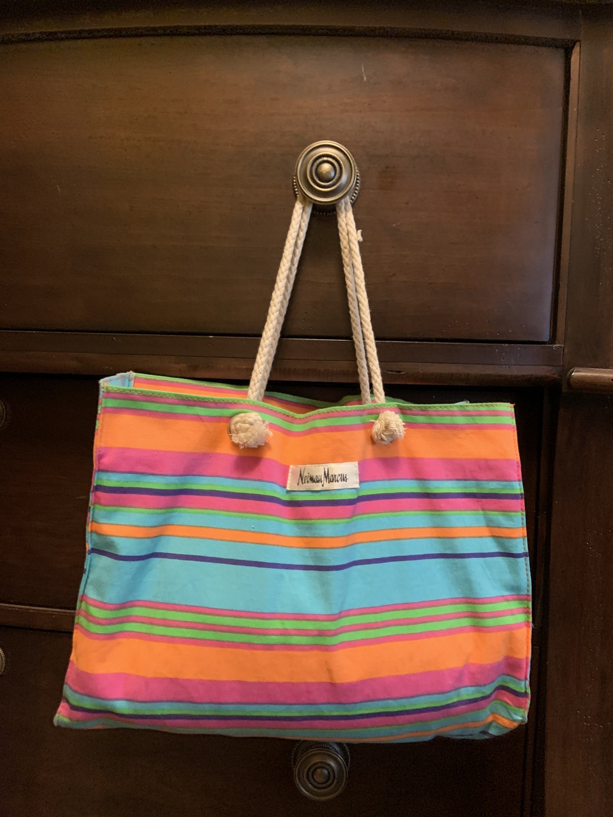Neiman Marcus Colorful Stripes Tote Bag 14” X 10” 5”