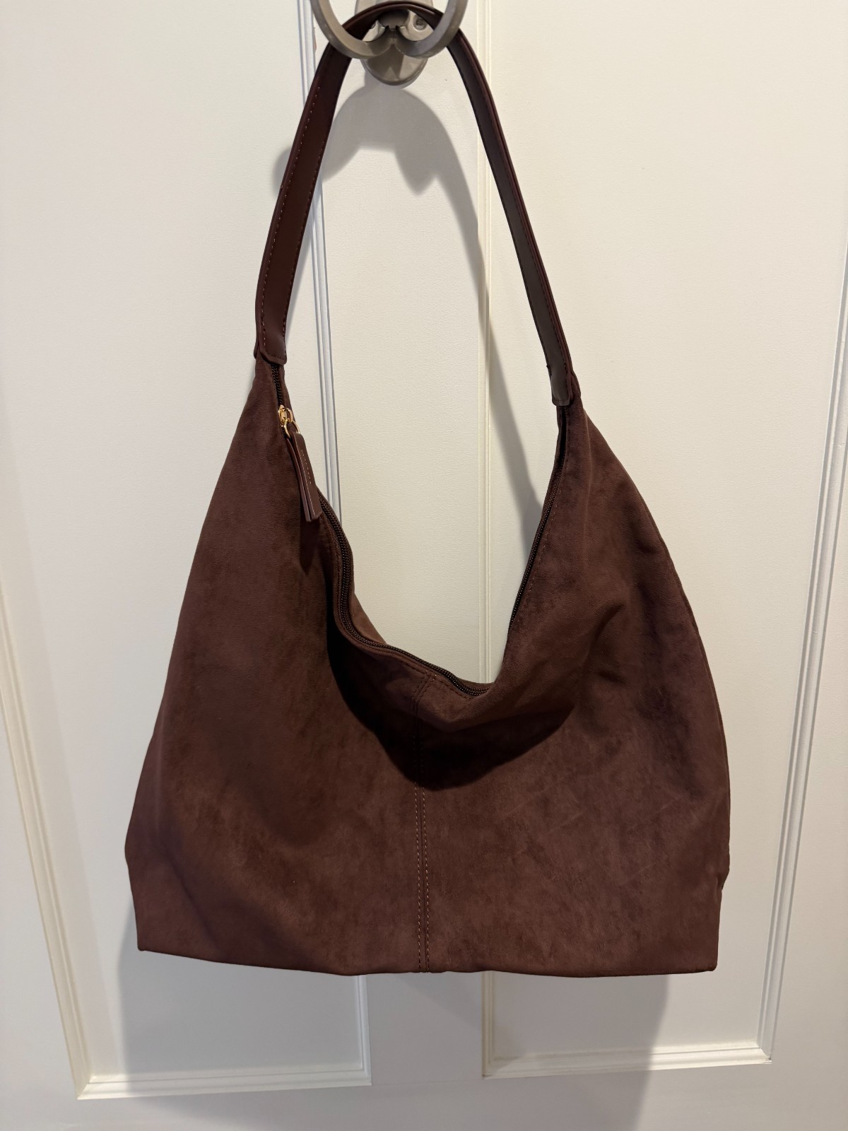 Brown Faux Suede Hobo Shoulder Bag – Chocolate Brown