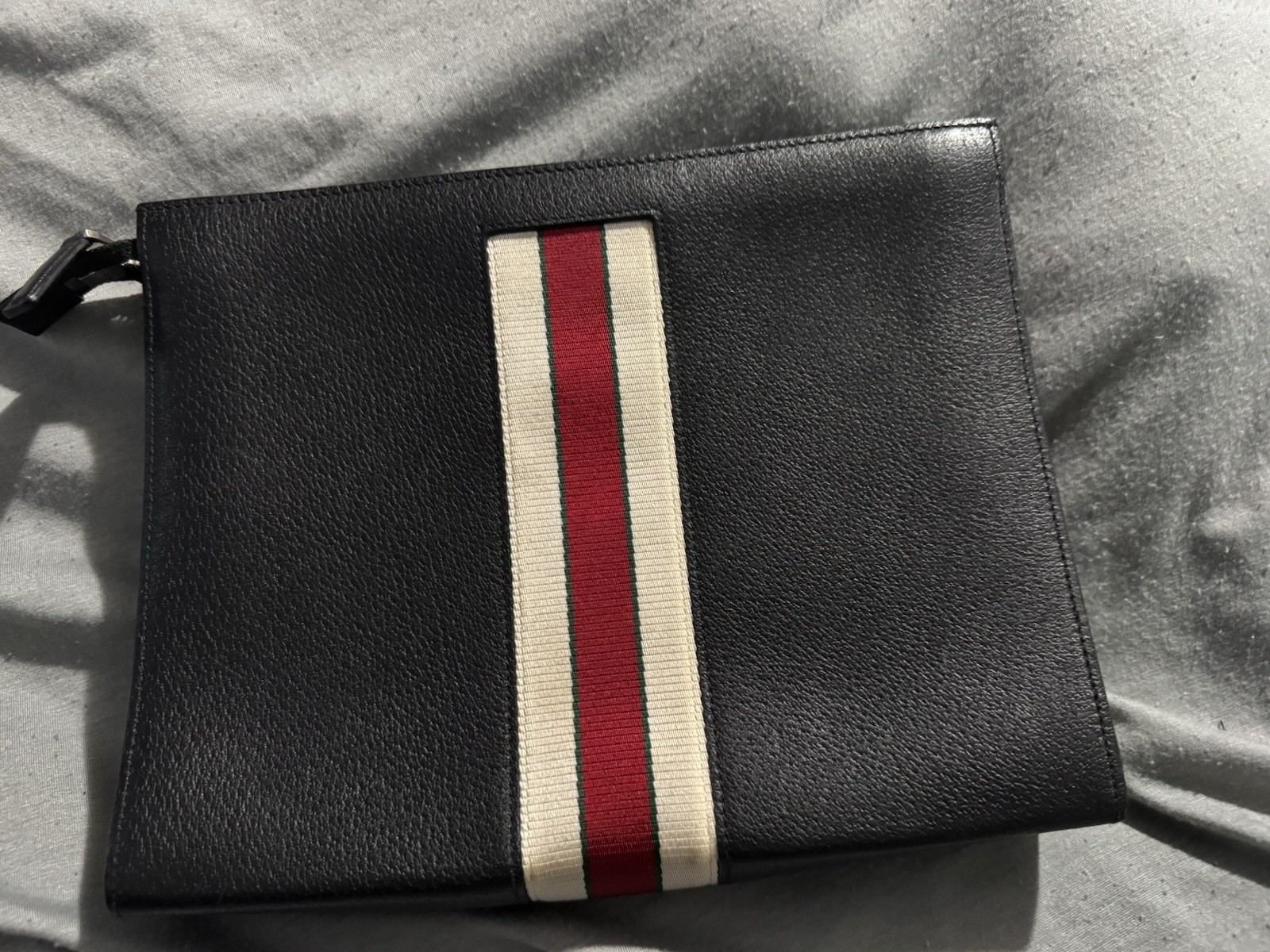 Gucci Black Red White Web Stripe Zip Crossbody Bag