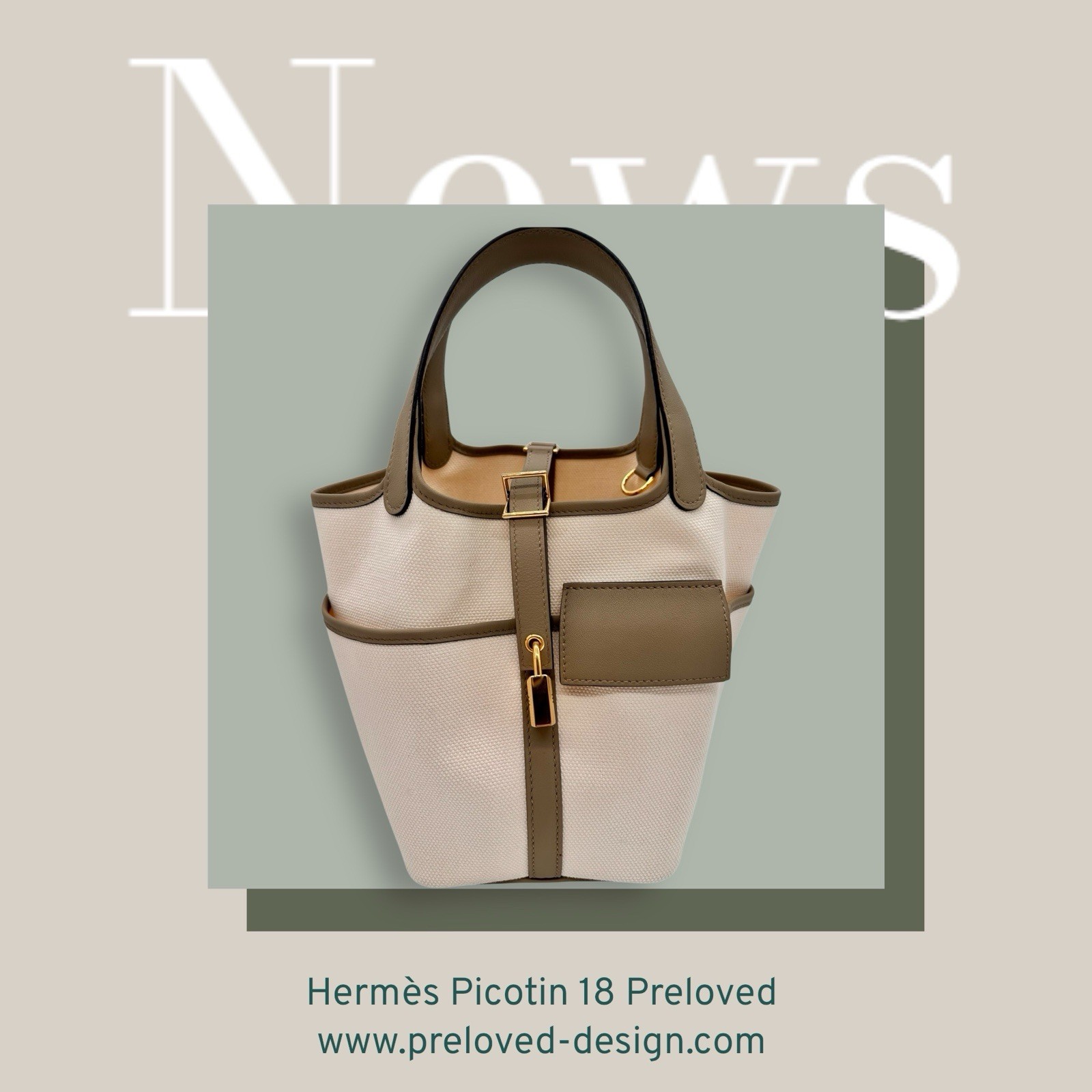Hermès Picotin Cargo 18 Etoupe Swift Leather Canvas Fullset Handbag Bag