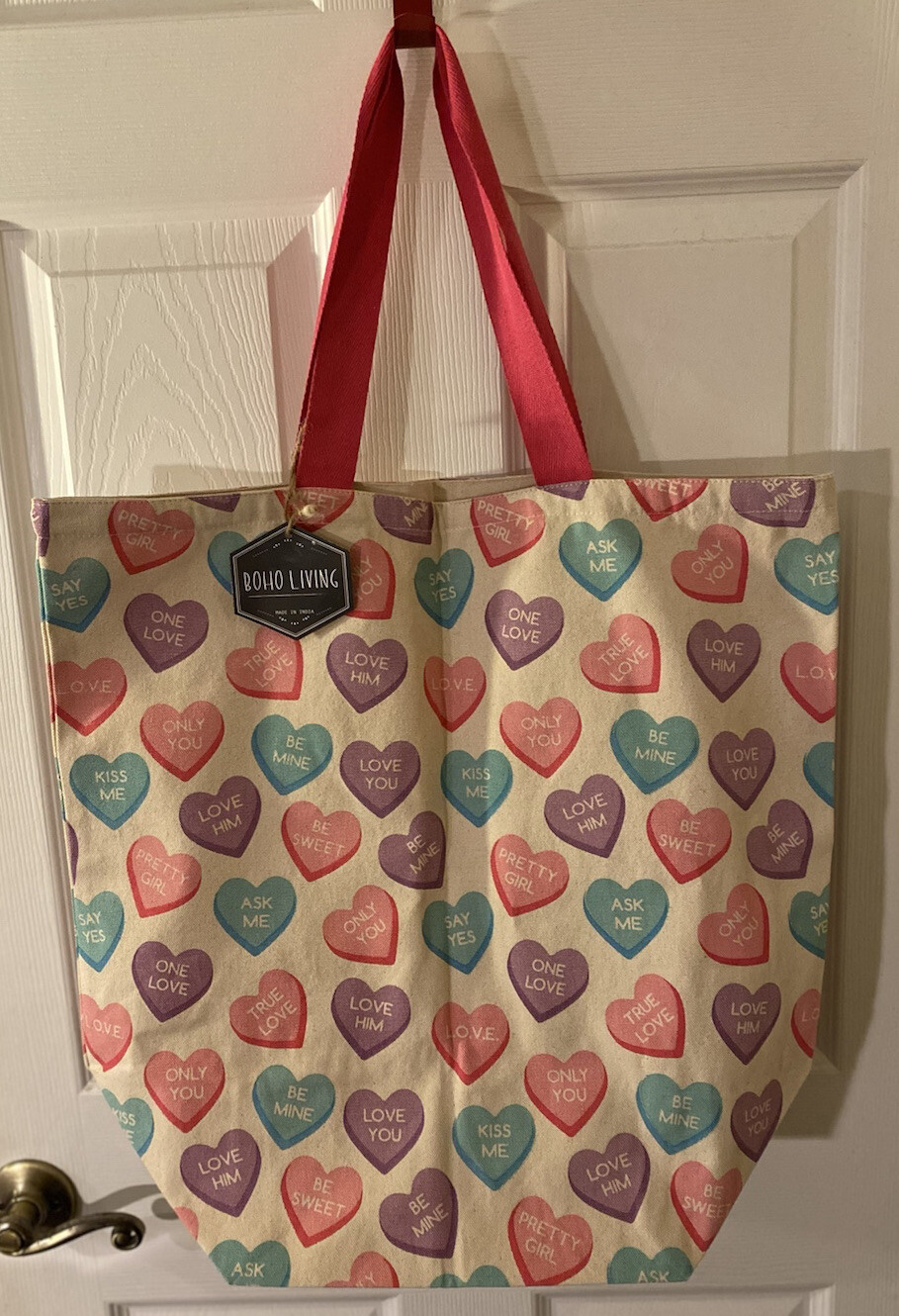 Valentines Day Tote, Extra Large Conversation Hearts Reusable Tote Large Handles