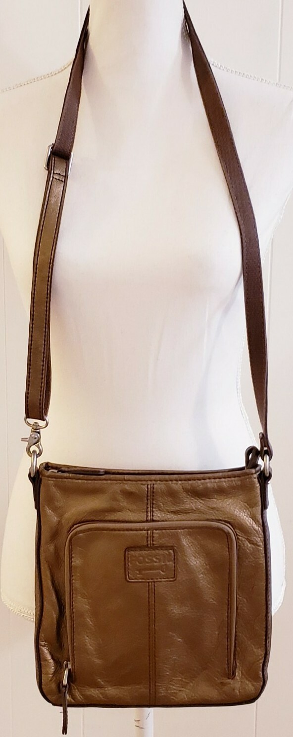 Fossil Bronze Gold Leather Crossbody Shoulder Handbag w/Multiple Pockets SKU021