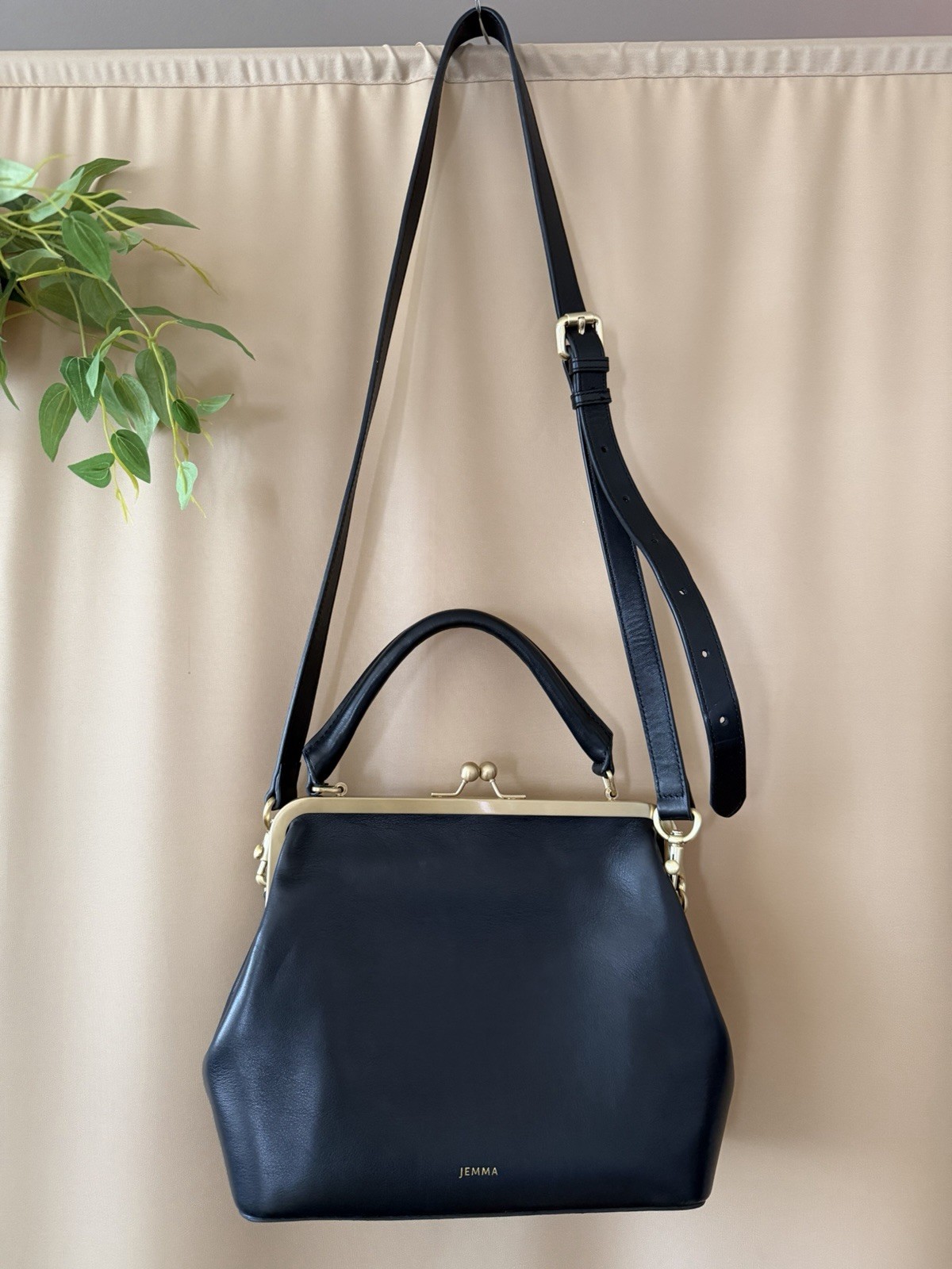 Jemma JOJO black leather brass hardware handbag