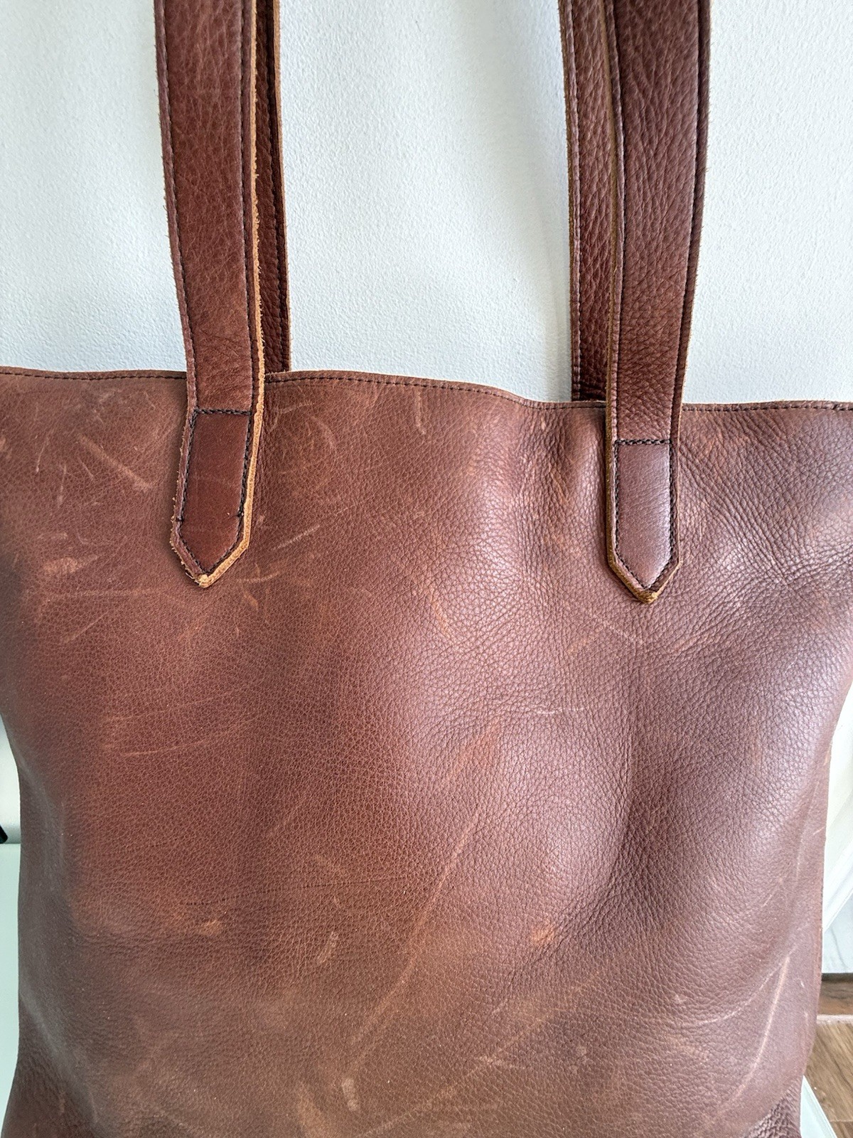 ✿ Lifetime Leather Brown Full Grain Leather Tote Bag Handmade USA Classic