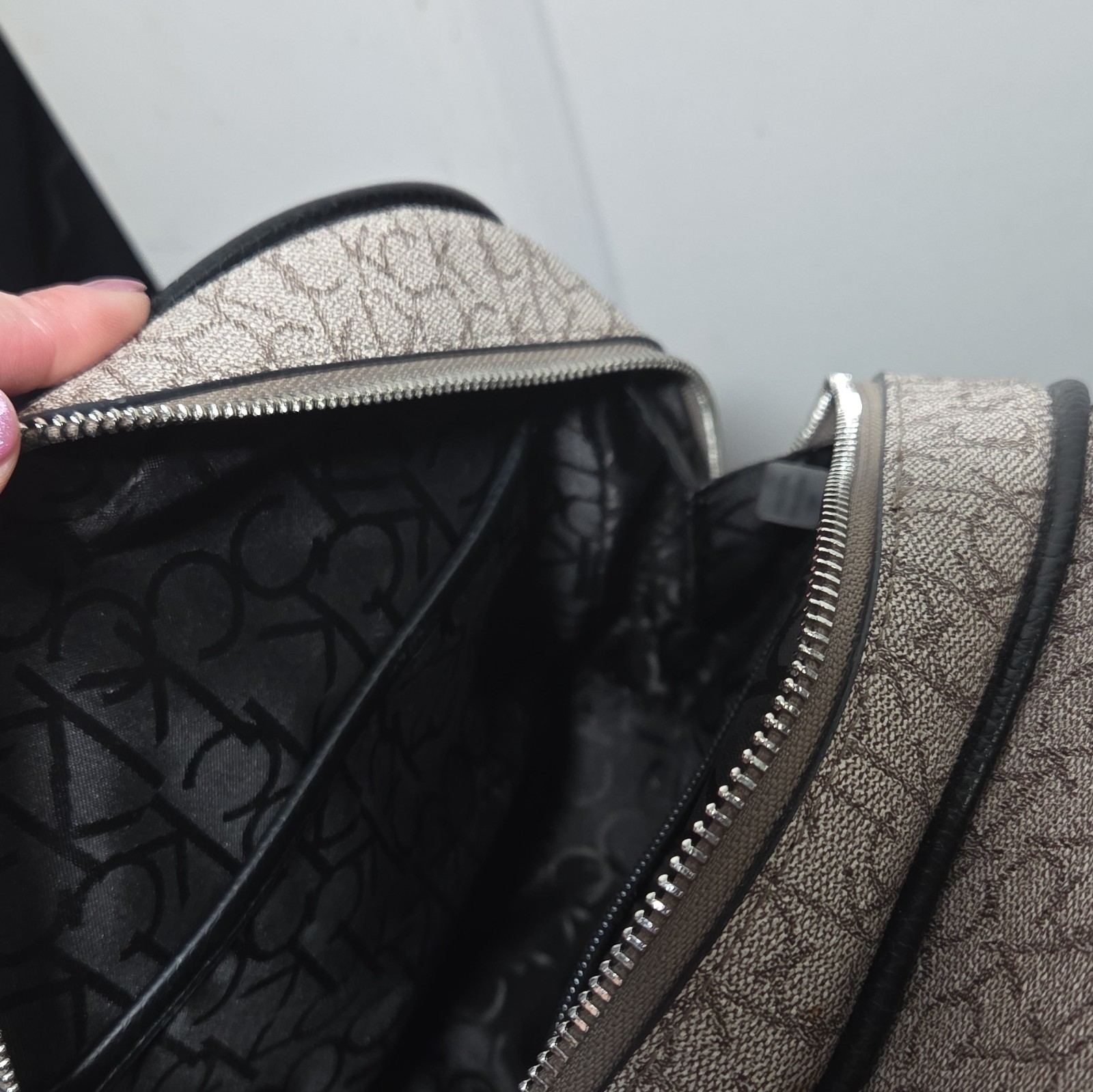 Calvin Klein CK Monogram Sling Crossbody Bag Zip Adjustable Strap Pockets