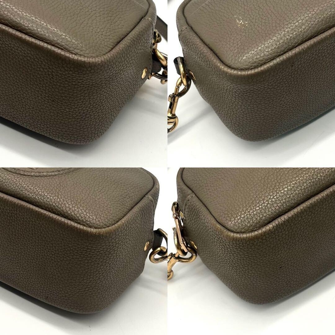 Tory Burch Perry Bombe Mini Crossbody Bag Leather Greige Gold Zip Logo 6.3in